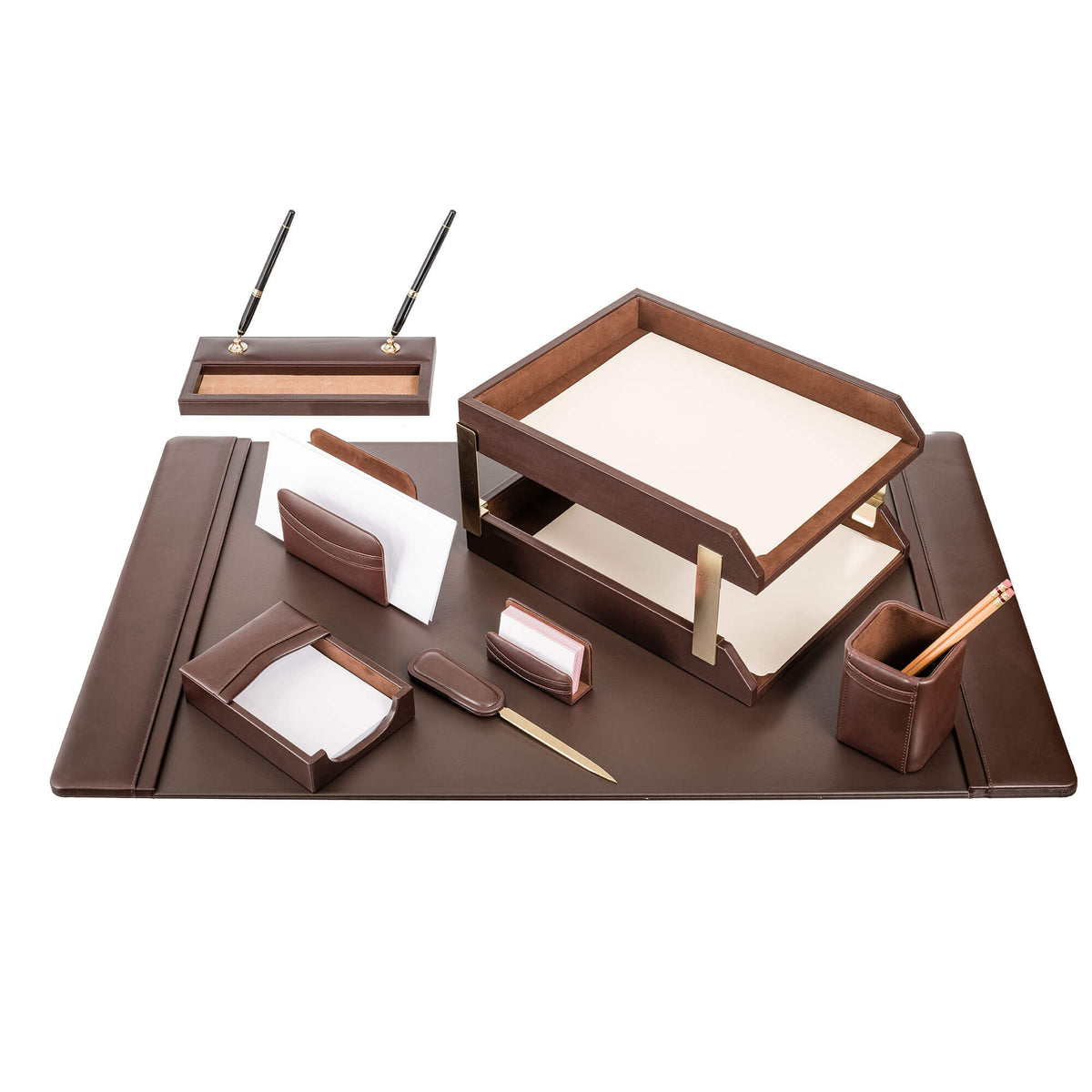 Chocolate Brown Leather Desk Set, 10pc