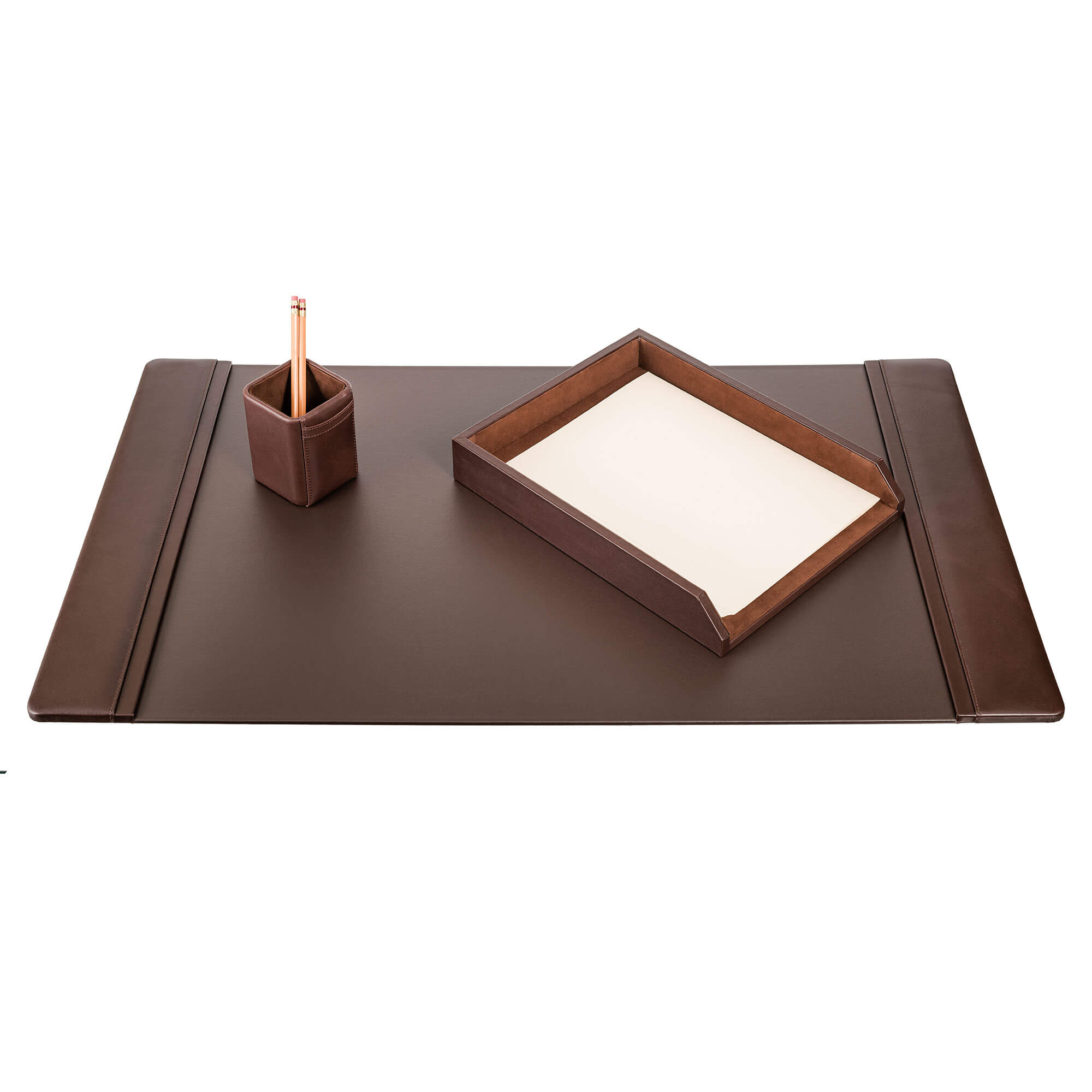 Chocolate Brown Leather Desk Set, 3pc