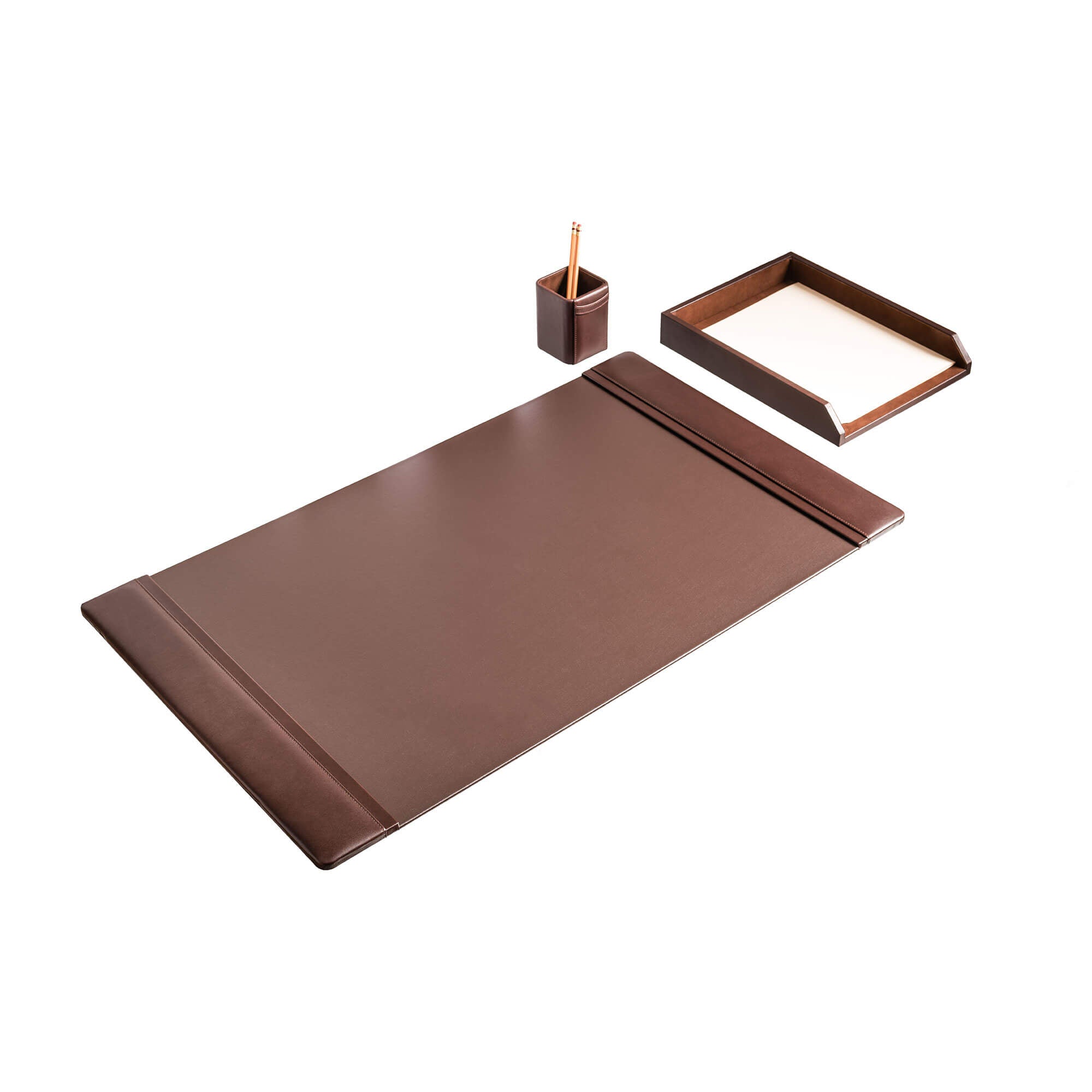 Chocolate Brown Leather Desk Set, 3pc