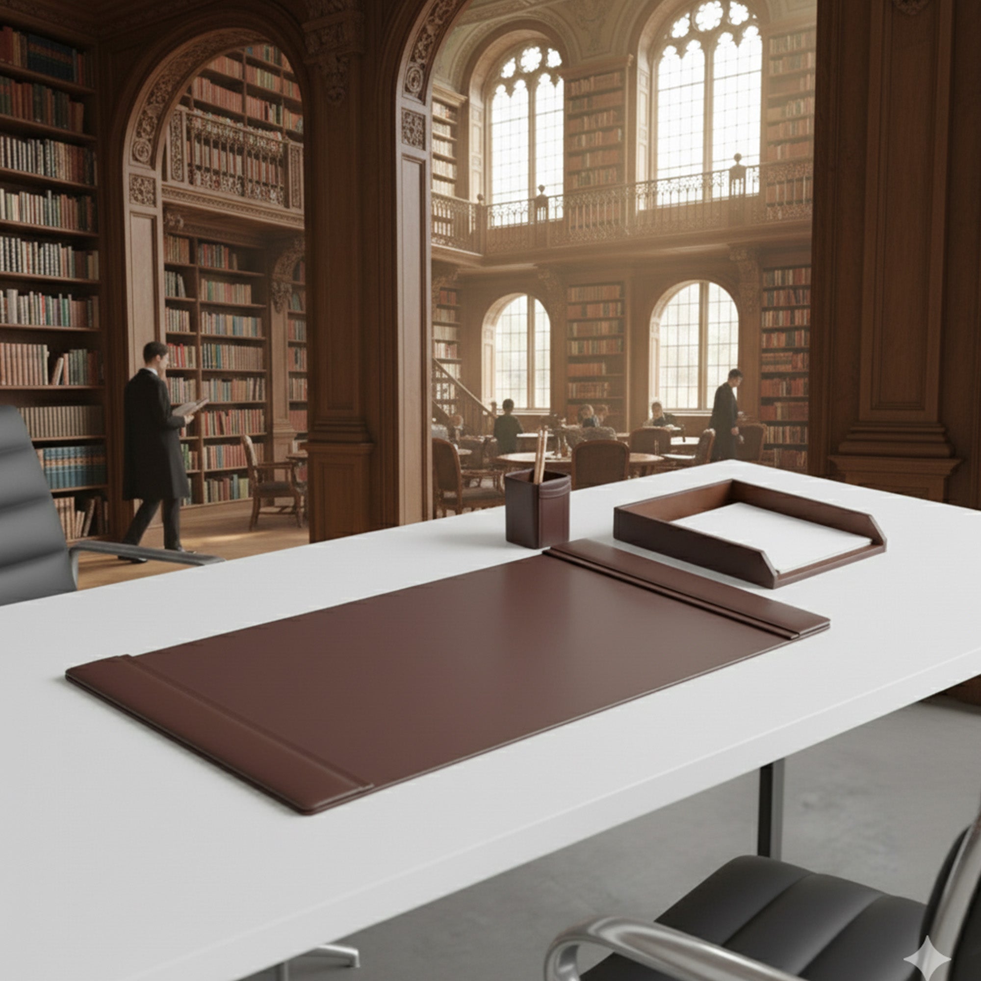 Chocolate Brown Leather Desk Set, 3pc