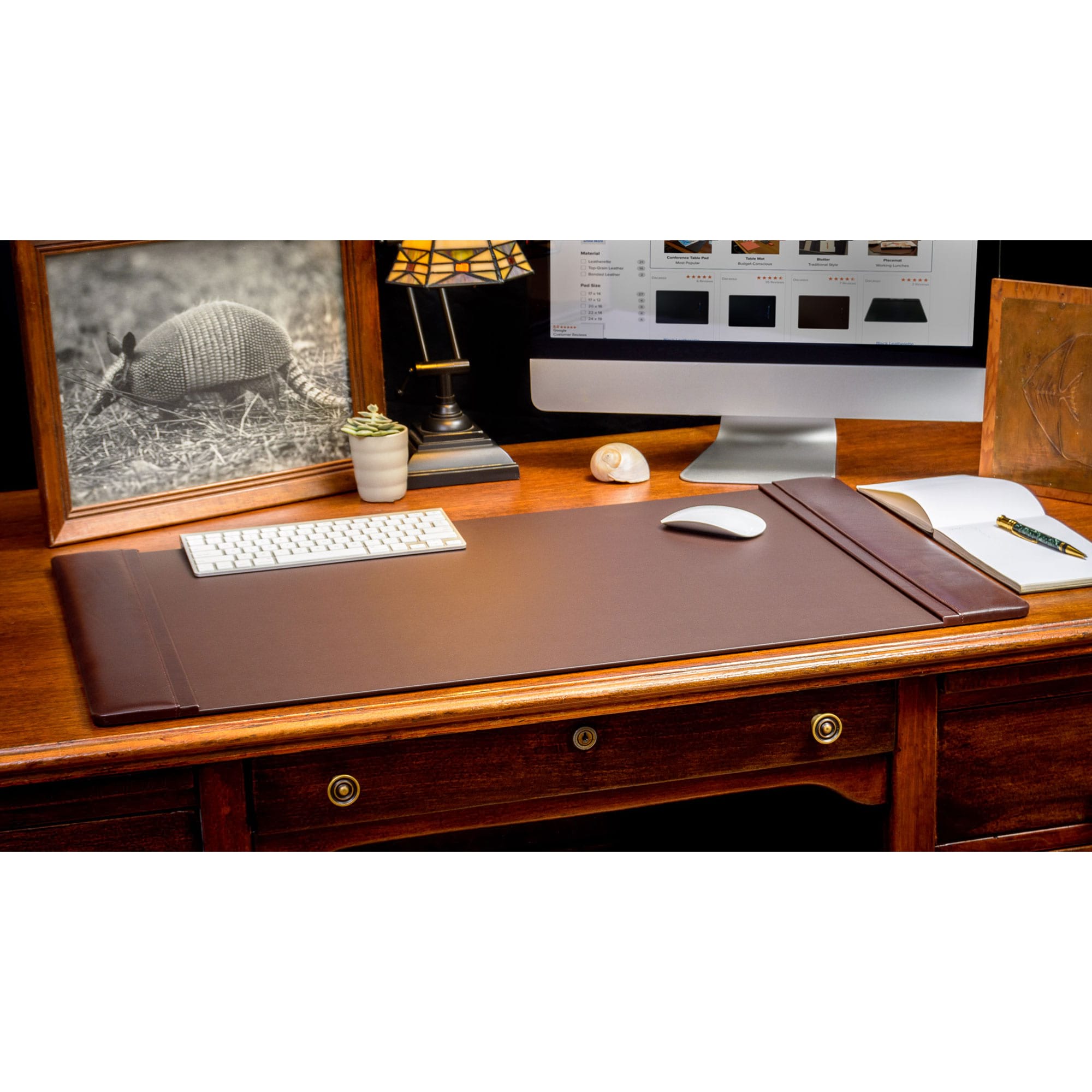 Chocolate Brown Leather Desk Set, 3pc