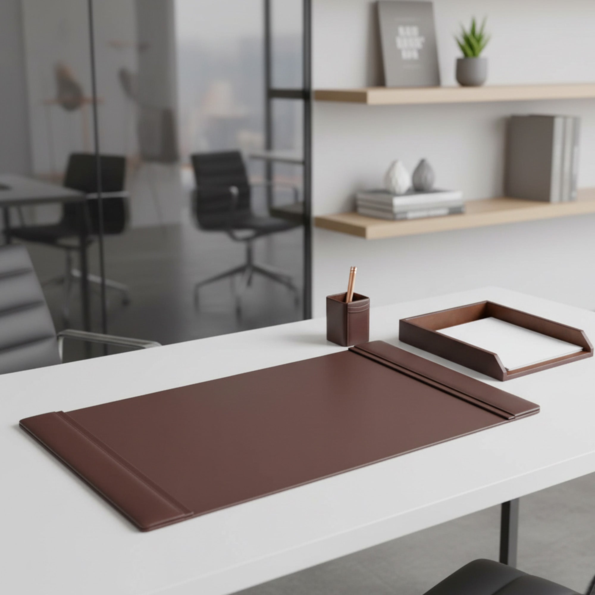 Chocolate Brown Leather Desk Set, 3pc