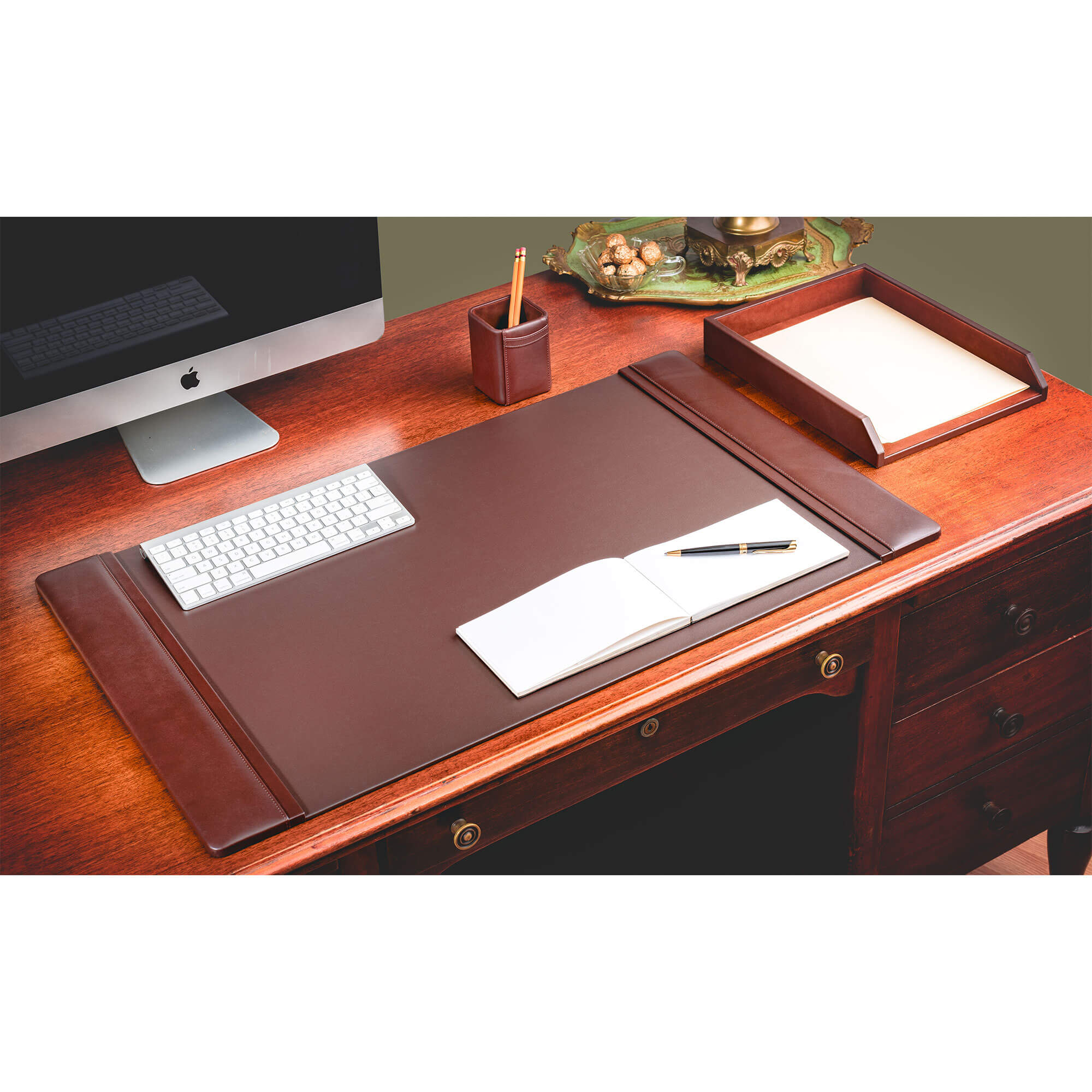 Chocolate Brown Leather Desk Set, 3pc