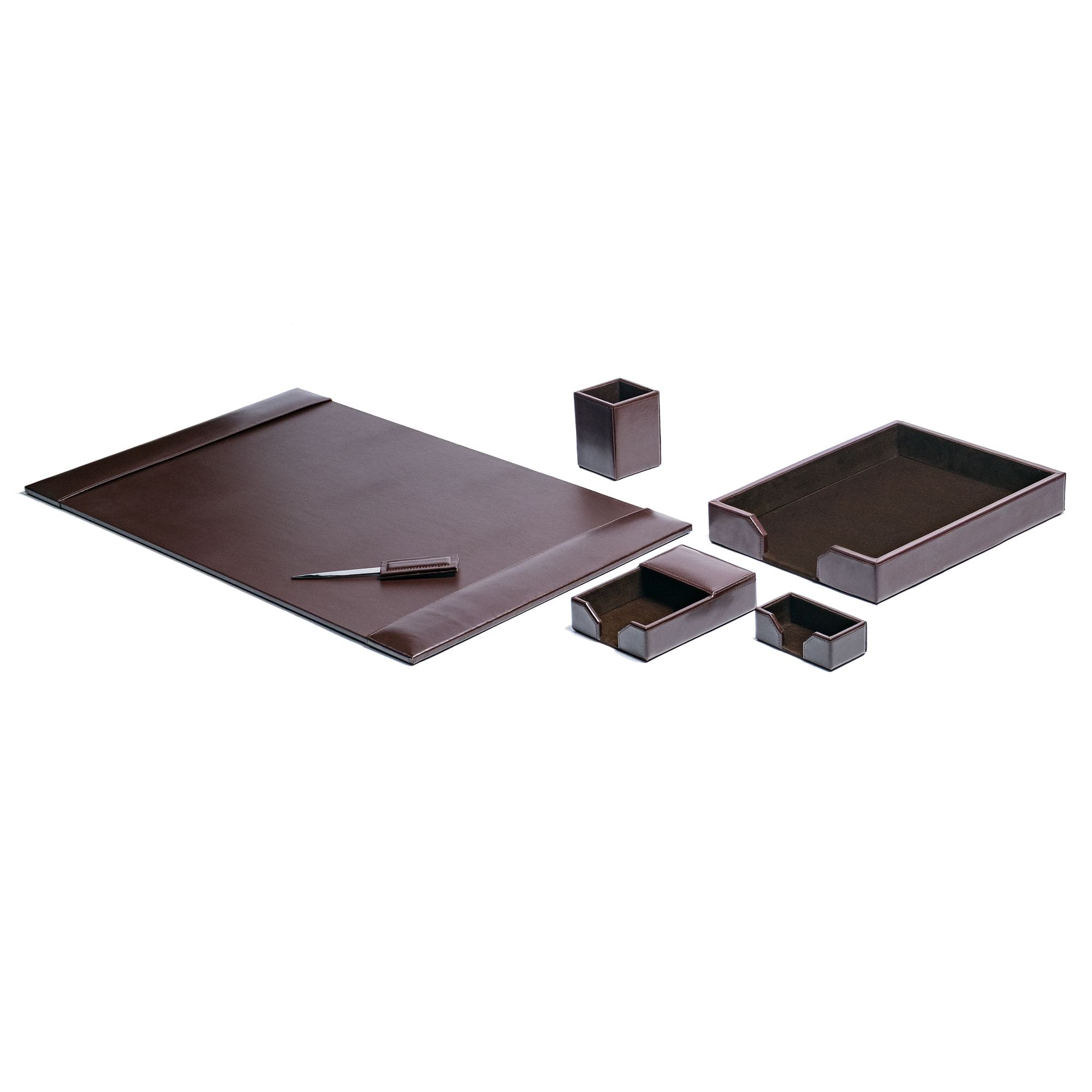 Dark Brown Bonded Leather Desk Set, 6pc