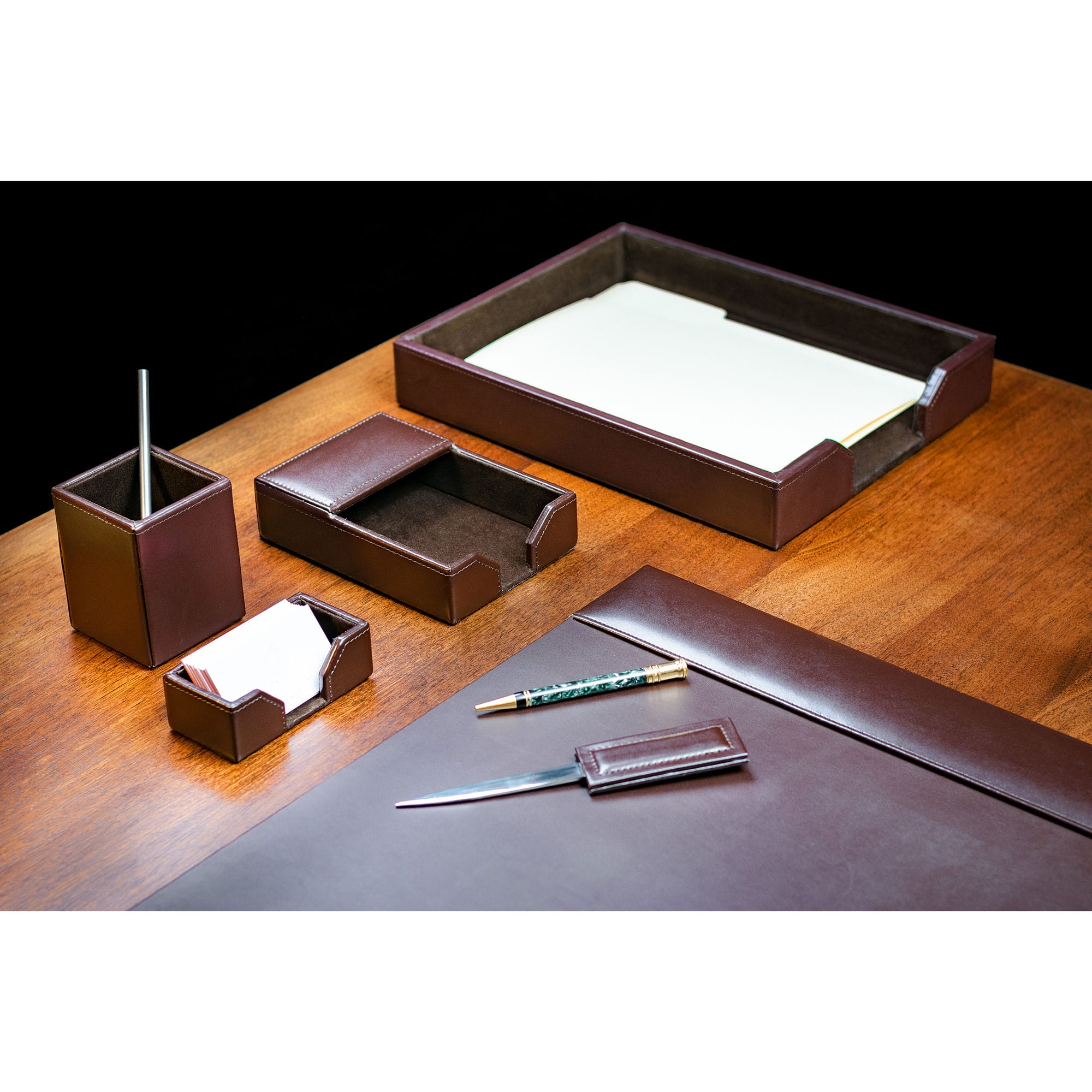 Dark Brown Bonded Leather Desk Set, 6pc