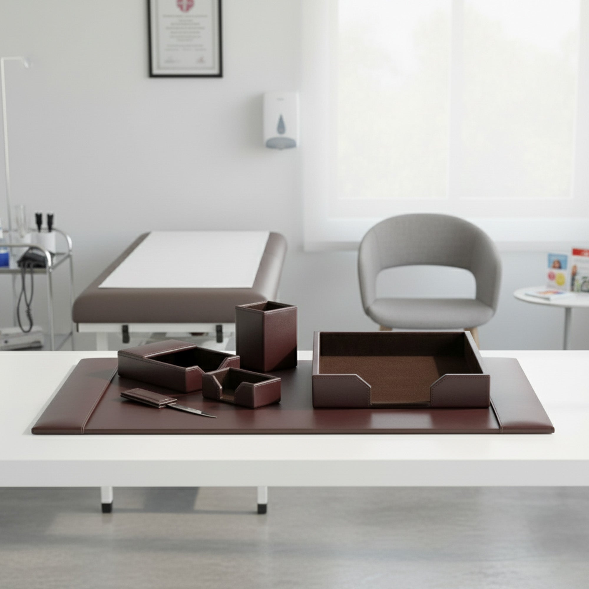 Dark Brown Bonded Leather Desk Set, 6pc