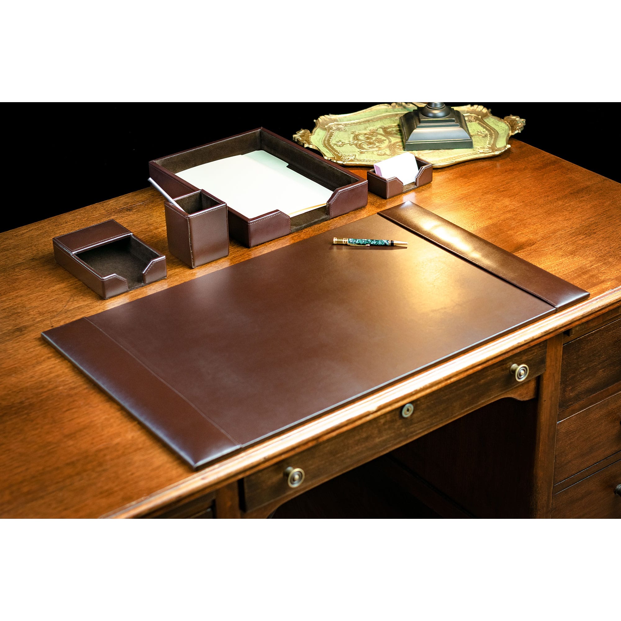 Dark Brown Bonded Leather Desk Set, 5pc