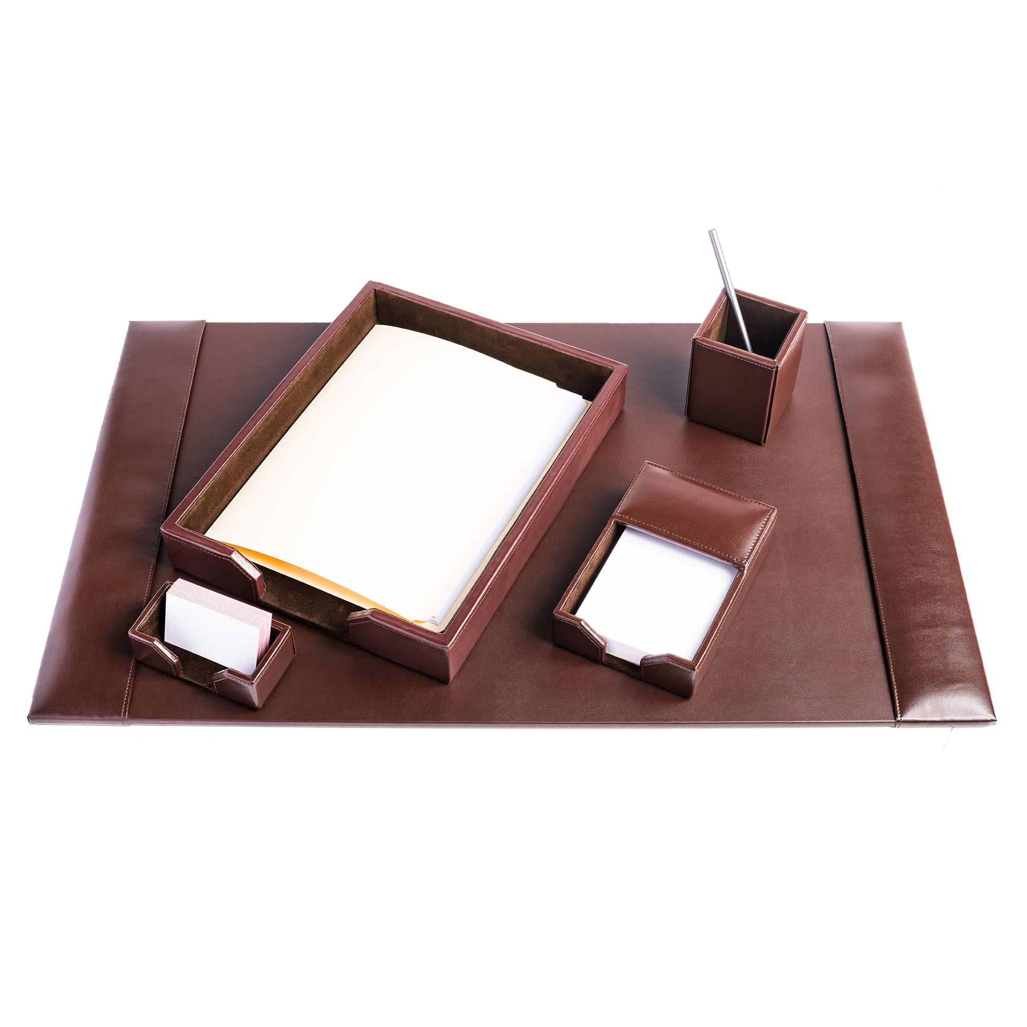 Dark Brown Bonded Leather Desk Set, 5pc