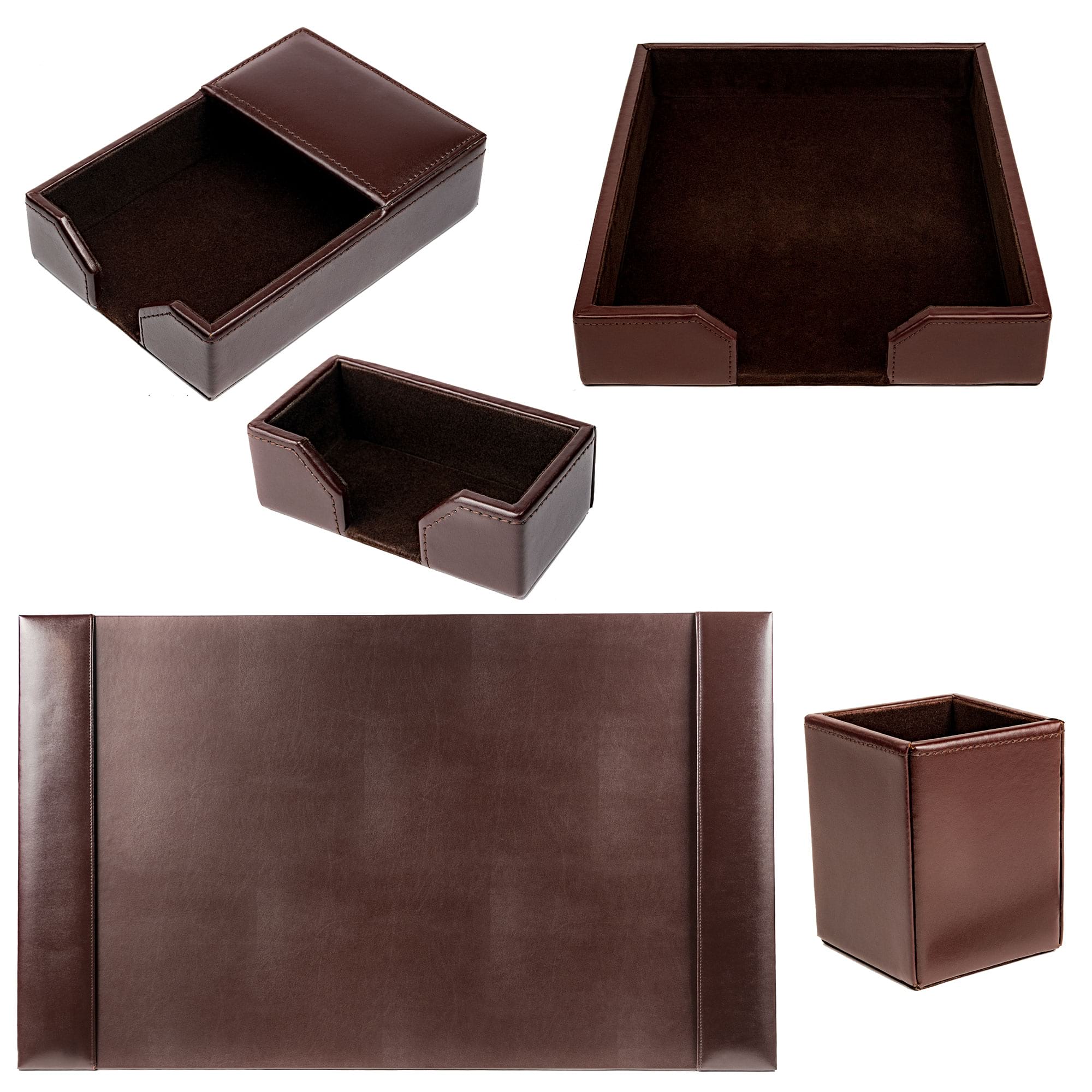 Dark Brown Bonded Leather Desk Set, 5pc