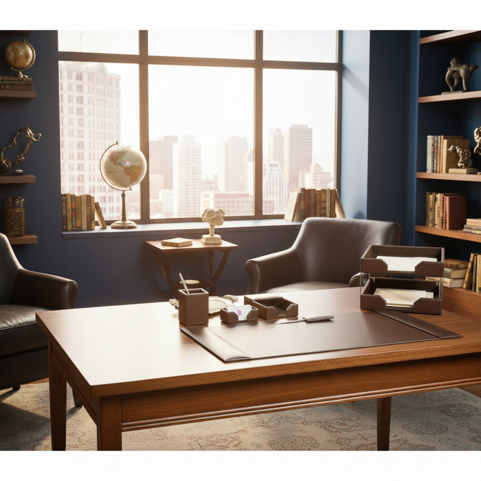 Dark Brown Bonded Leather Desk Set, 8pc