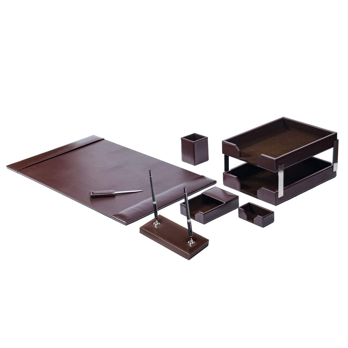 Dark Brown Bonded Leather Desk Set, 9pc