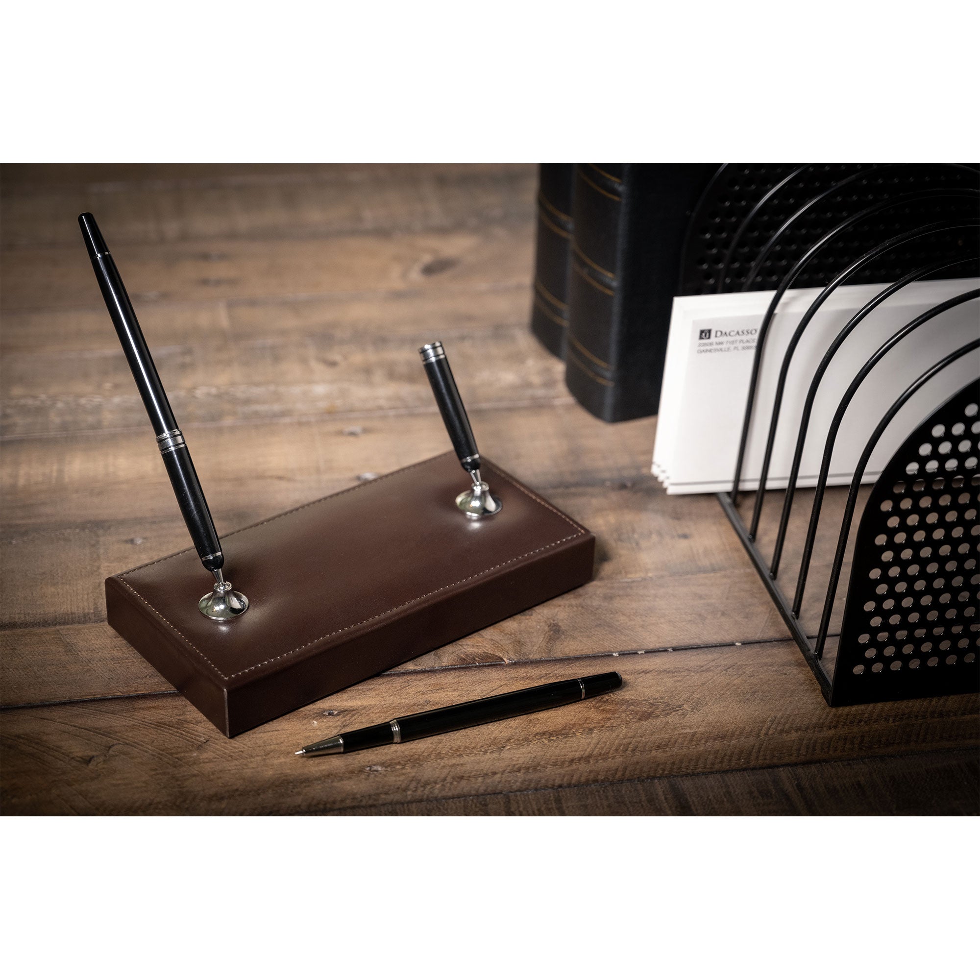 Dark Brown Bonded Leather Desk Set, 9pc