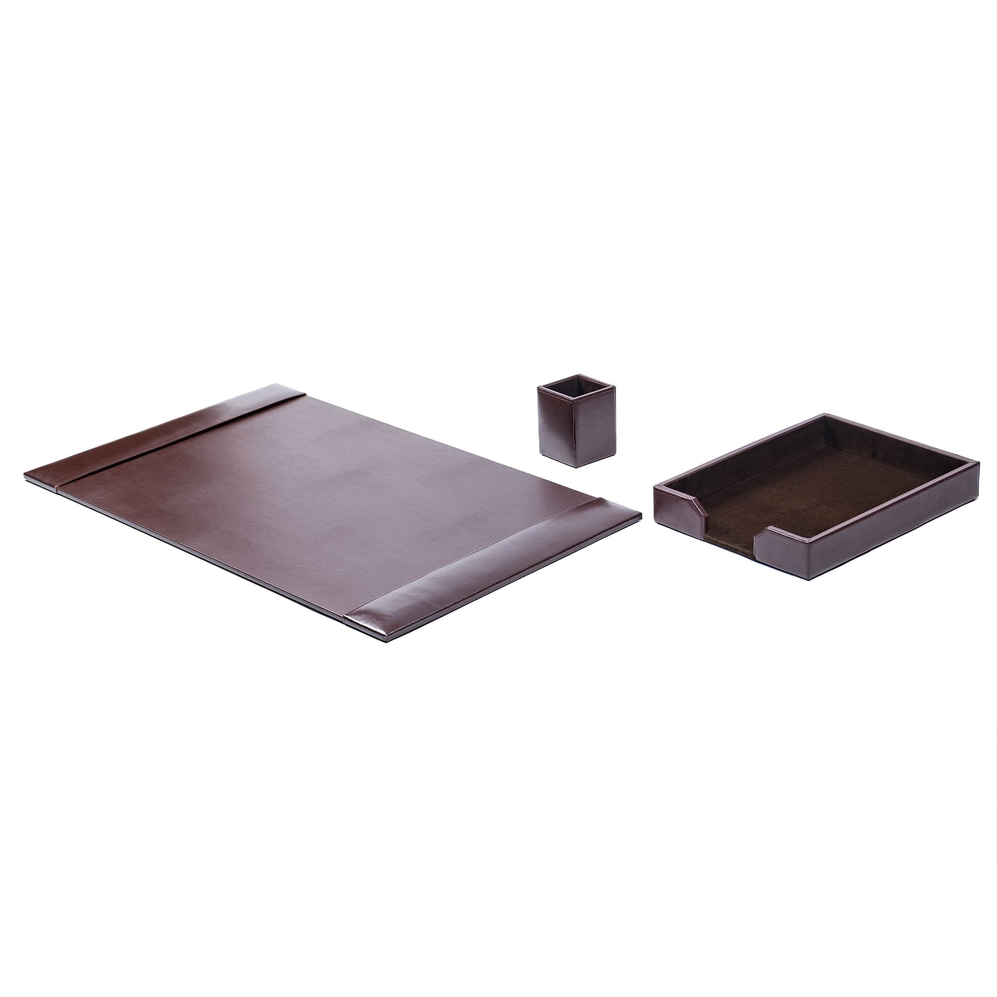 Dark Brown Bonded Leather Desk Set, 3pc