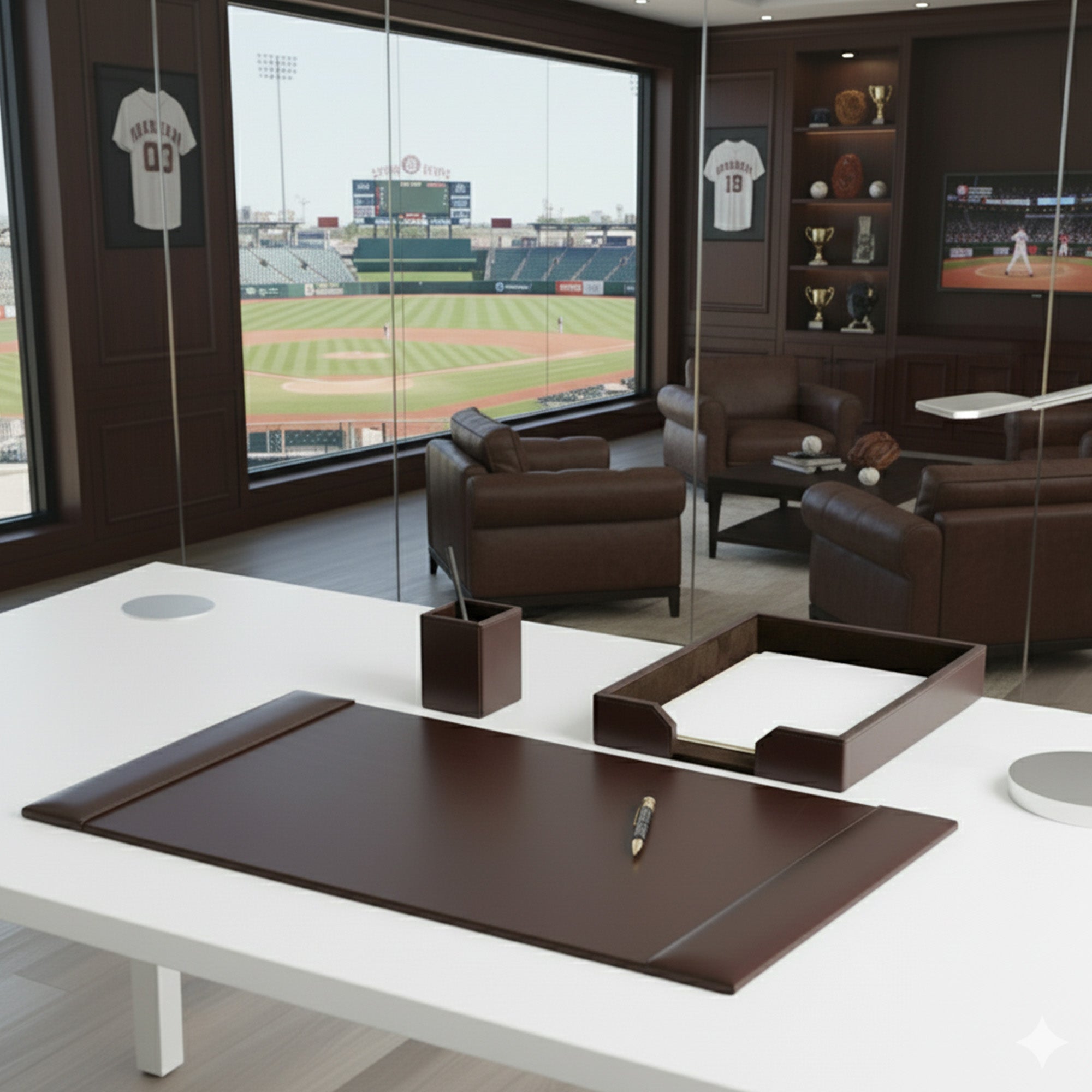 Dark Brown Bonded Leather Desk Set, 3pc