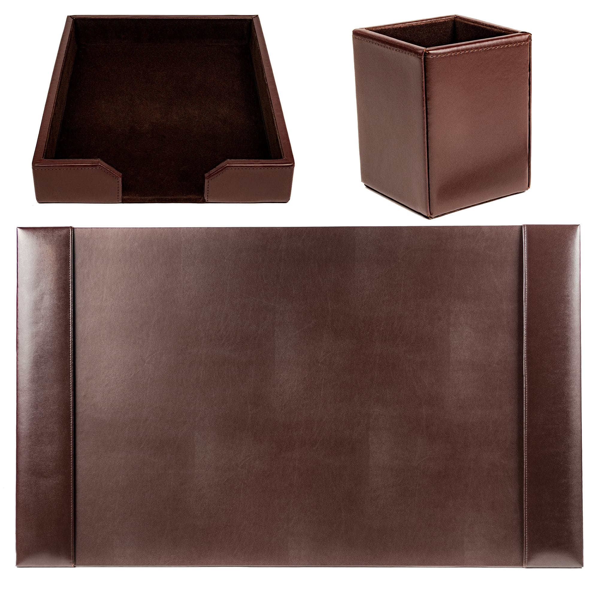Dark Brown Bonded Leather Desk Set, 3pc