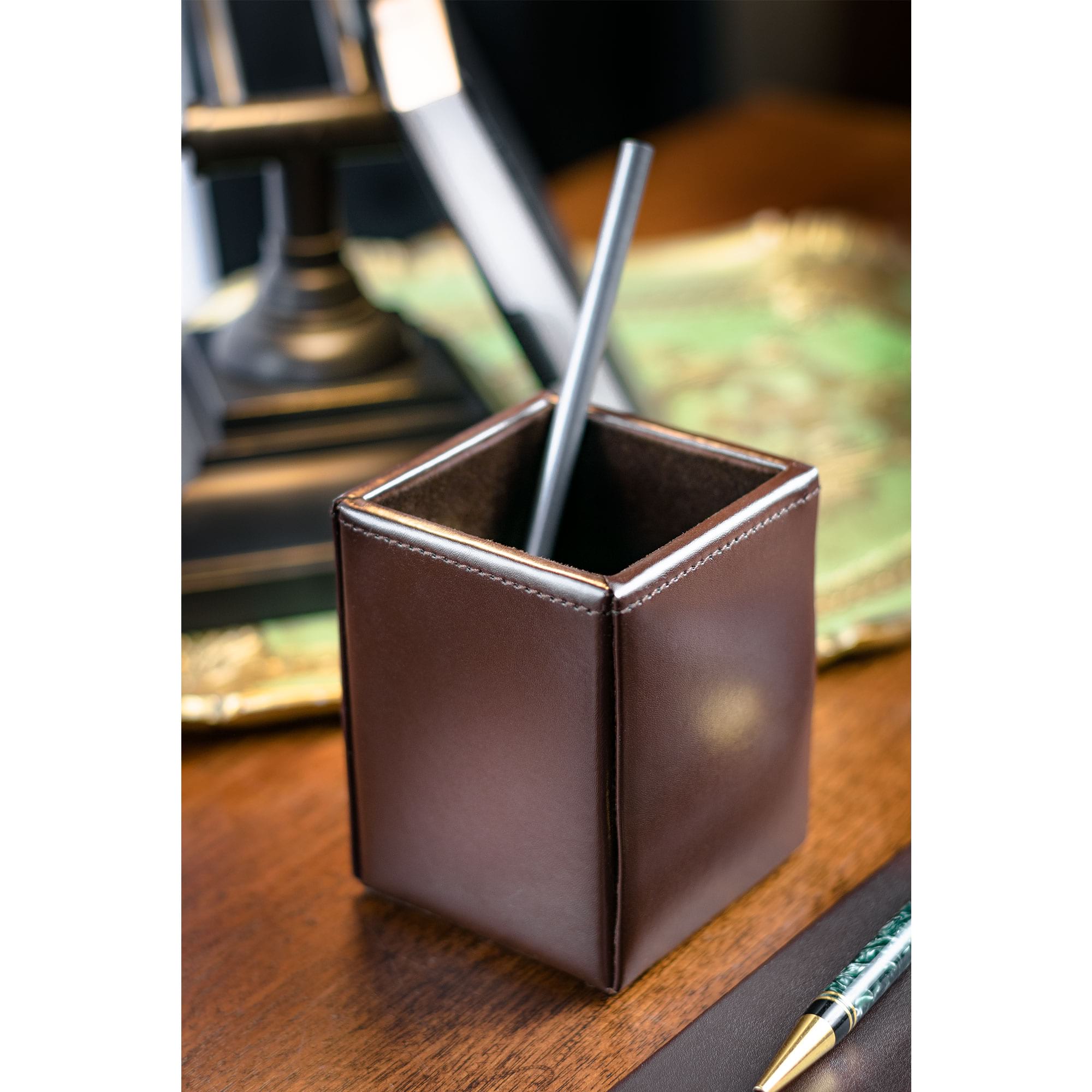 Dark Brown Bonded Leather Desk Set, 3pc