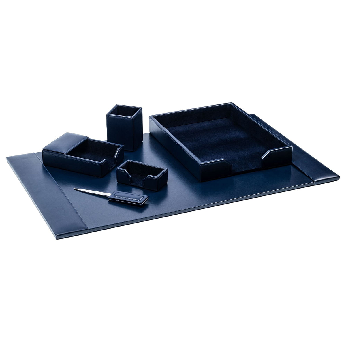 Navy Blue Bonded Leather Desk Set, 6pc