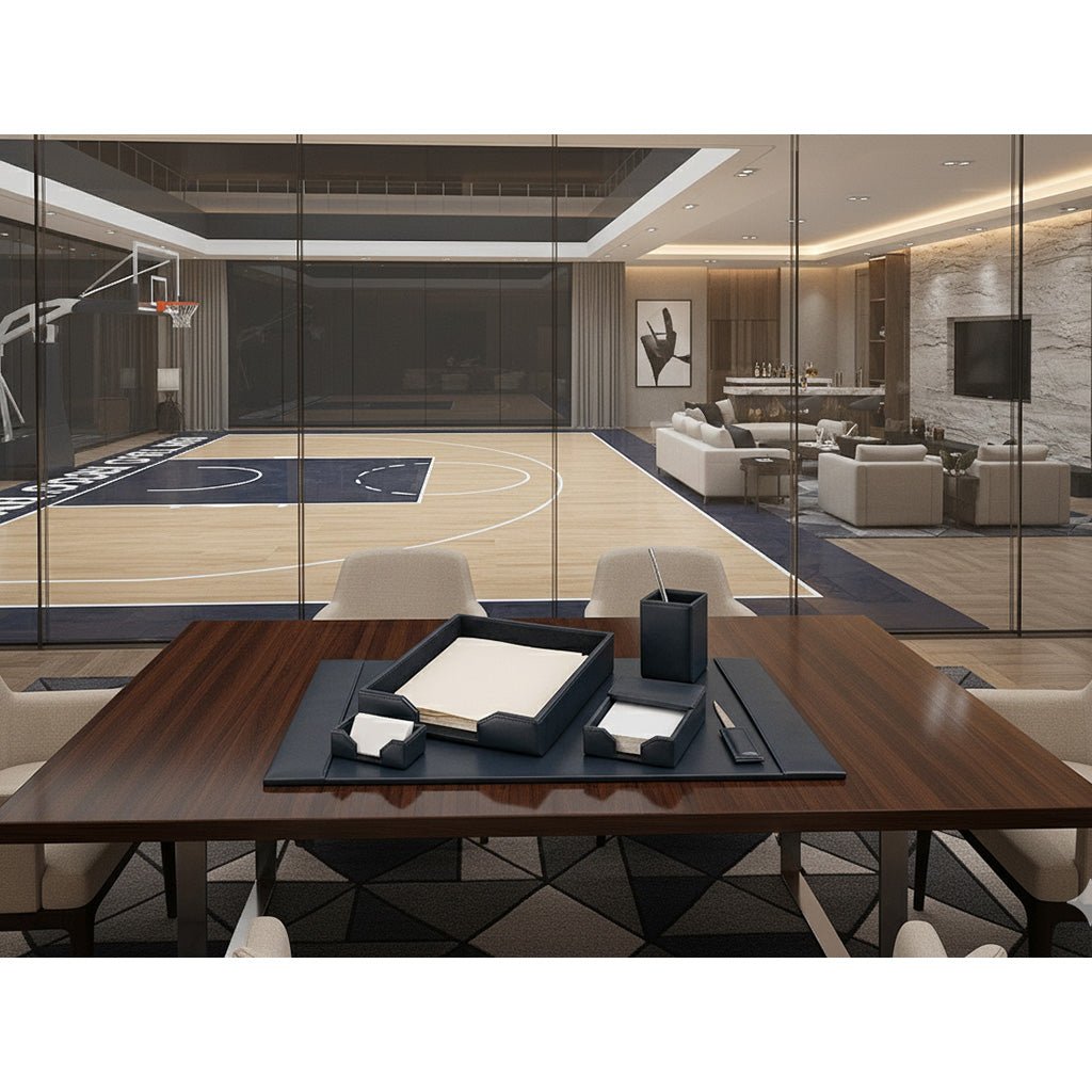 Navy Blue Bonded Leather Desk Set, 6pc