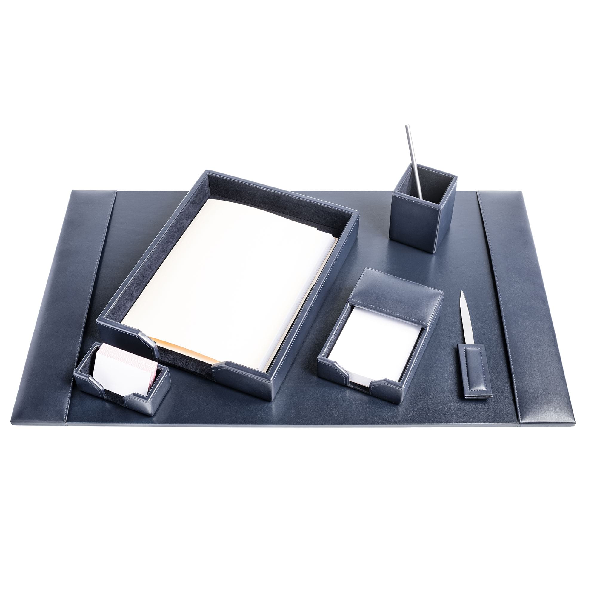 Navy Blue Bonded Leather Desk Set, 6pc