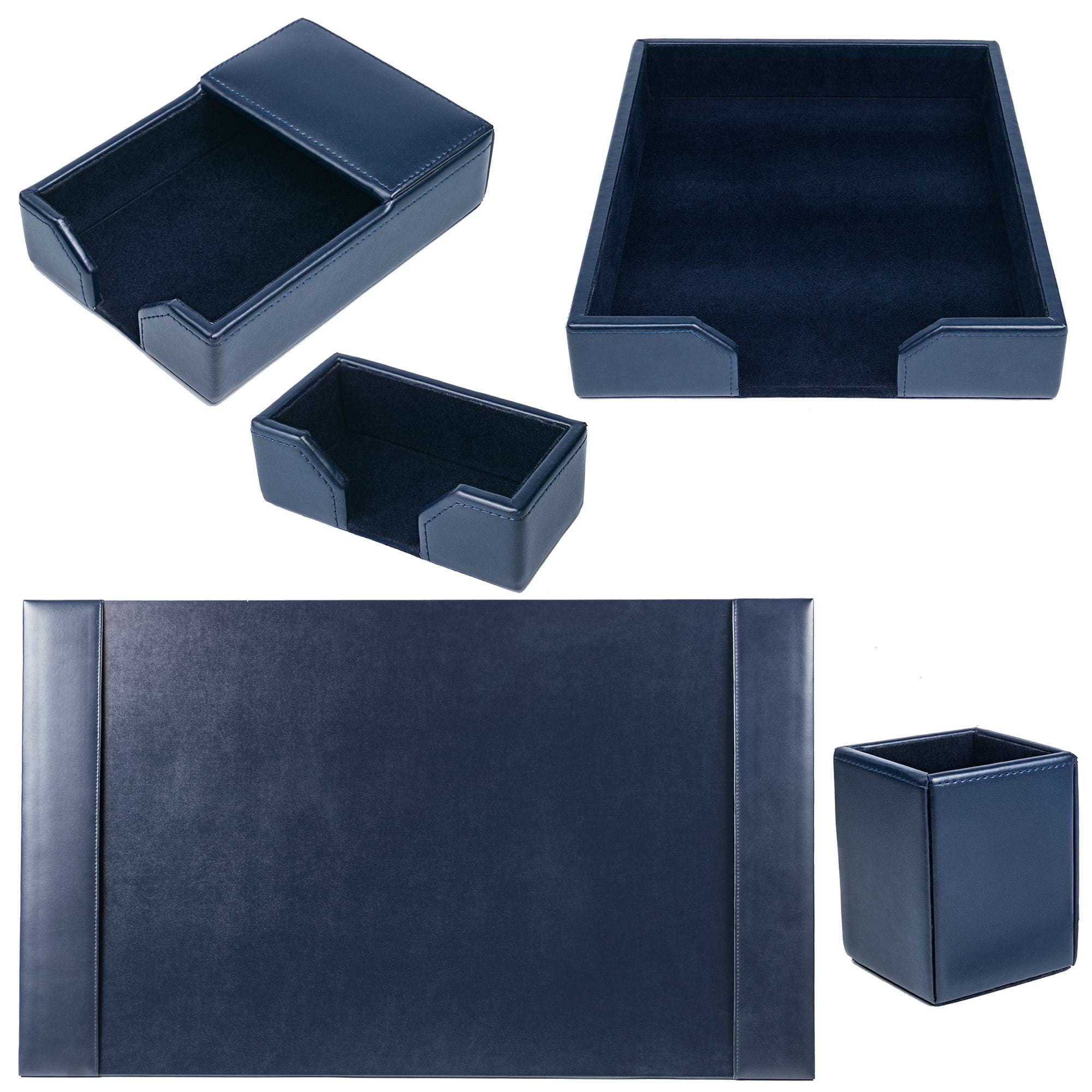 Navy Blue Bonded Leather Desk Set, 5pc