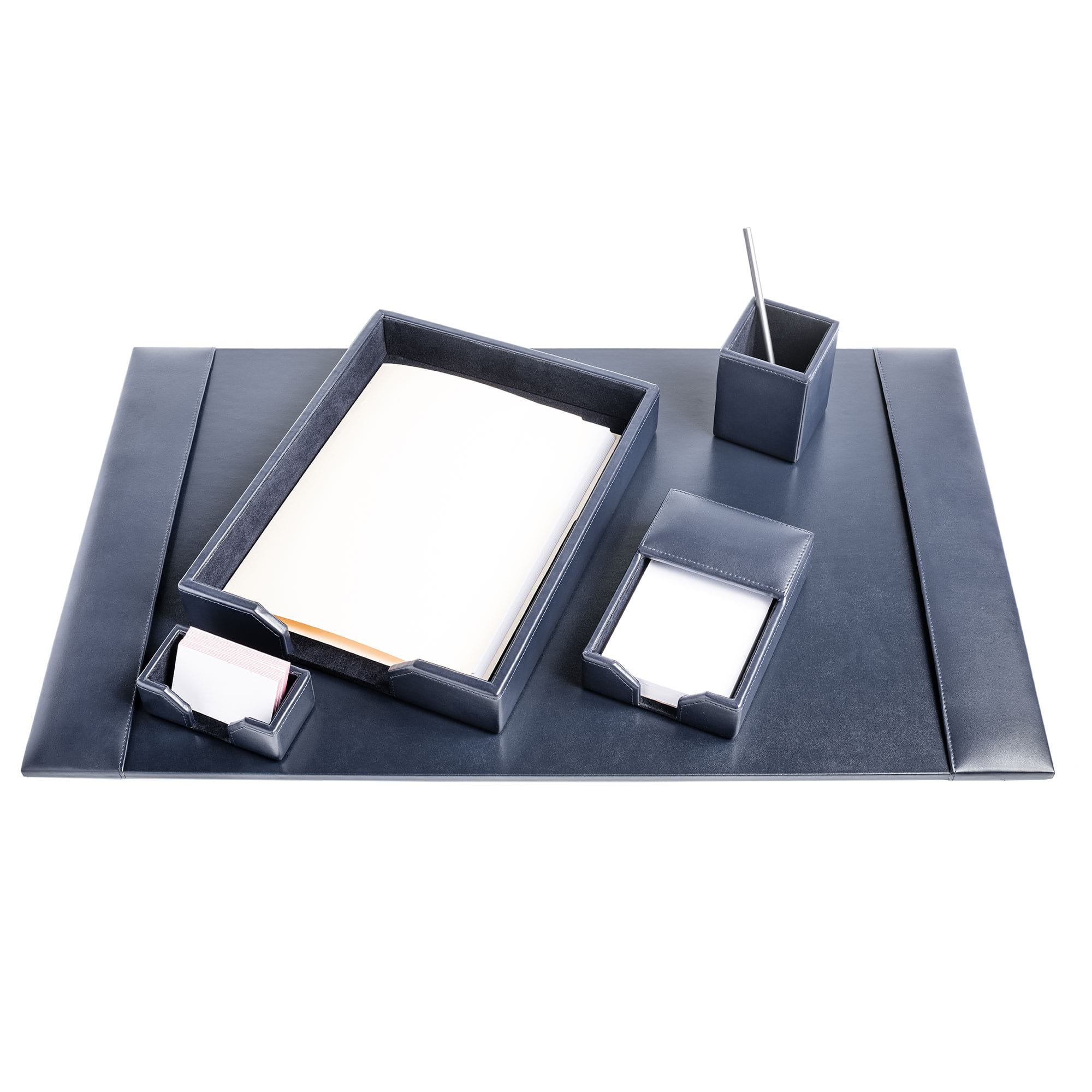 Navy Blue Bonded Leather Desk Set, 5pc