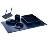 Navy Blue Bonded Leather Desk Set, 7pc