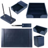 Navy Blue Bonded Leather Desk Set, 7pc