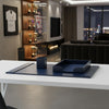 Navy Blue Bonded Leather Desk Set, 3pc