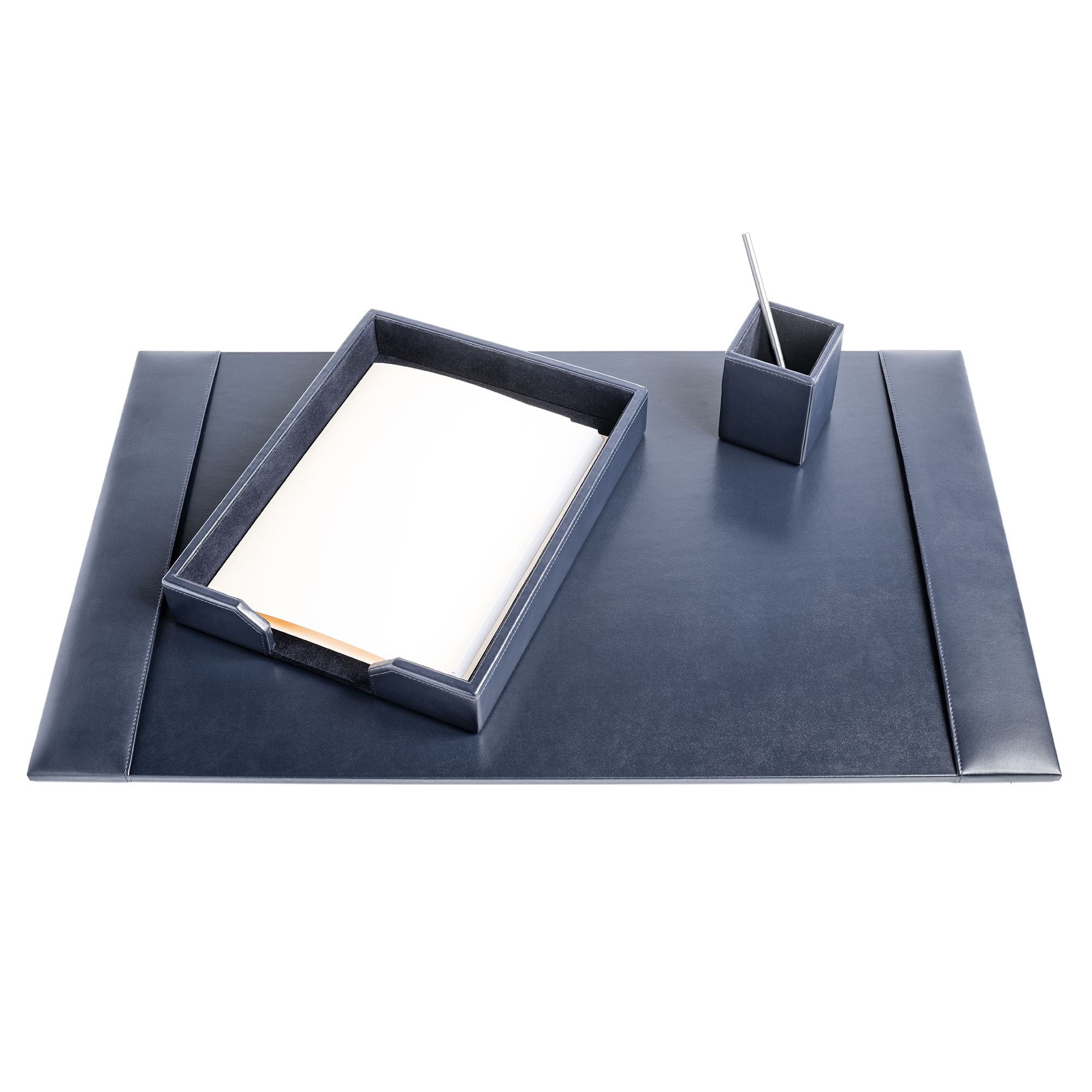 Navy Blue Bonded Leather Desk Set, 3pc