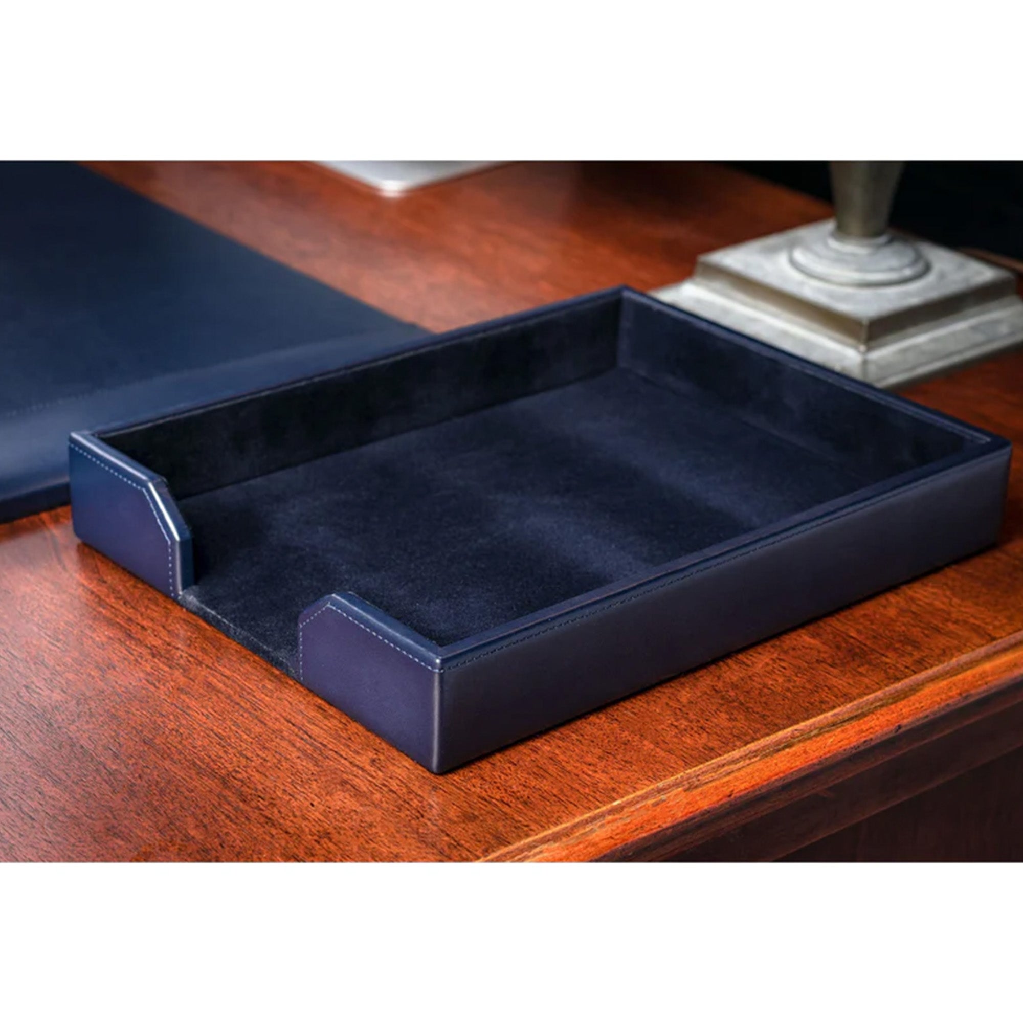 Navy Blue Bonded Leather Desk Set, 3pc