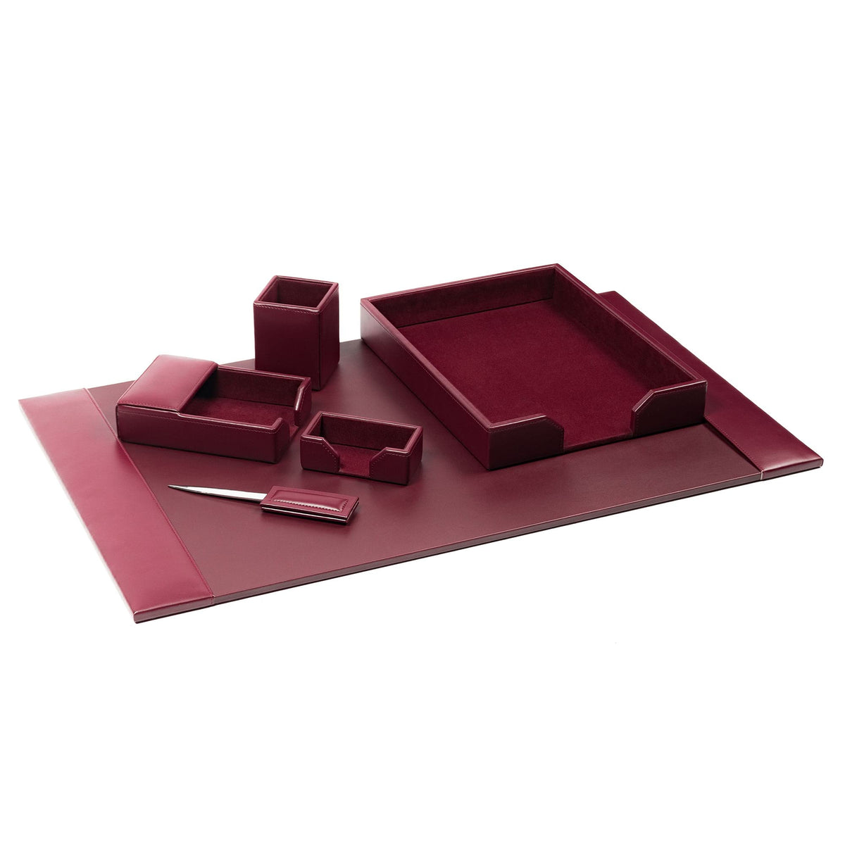 Burgundy Bonded Leather Desk Set, 6pc
