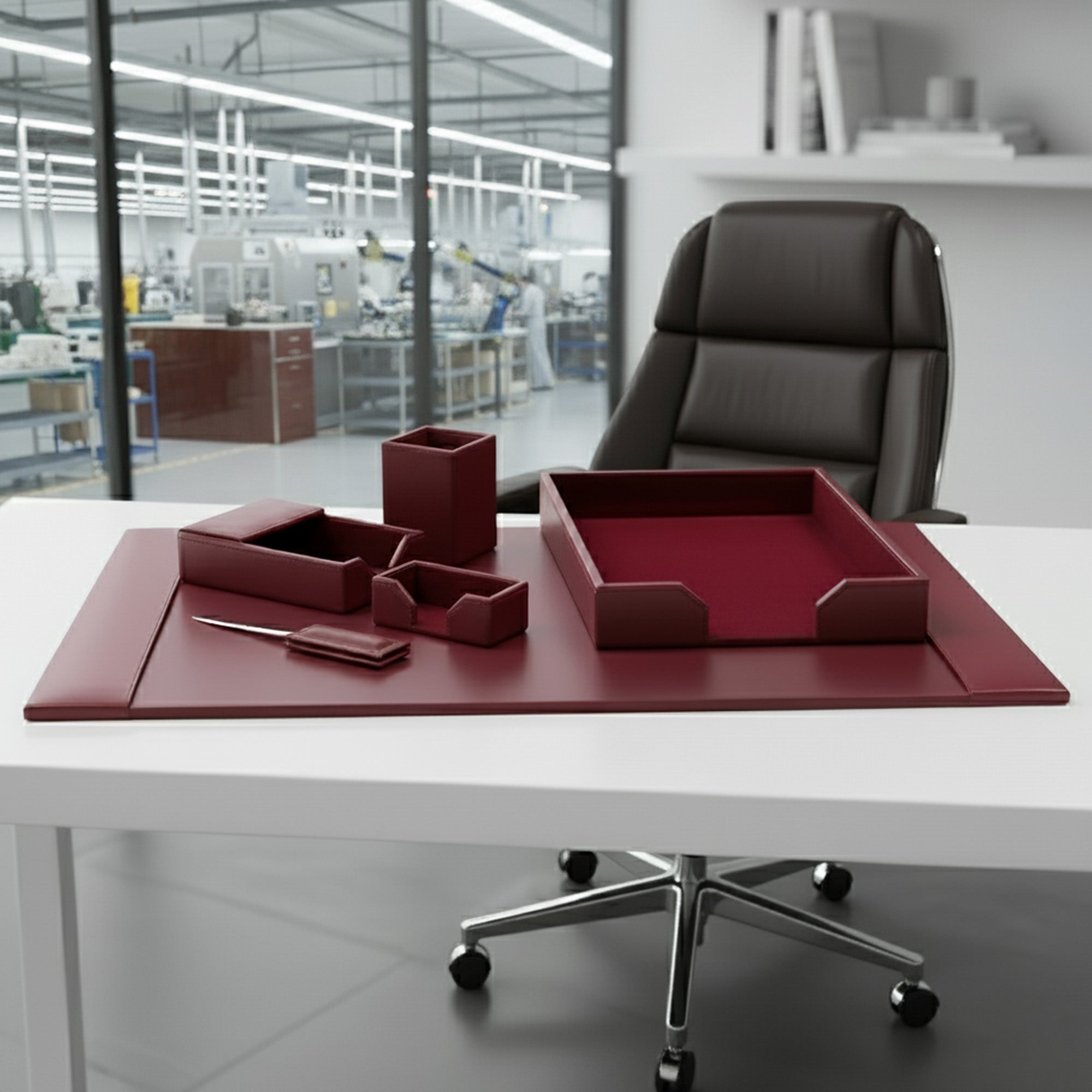 Burgundy Bonded Leather Desk Set, 6pc