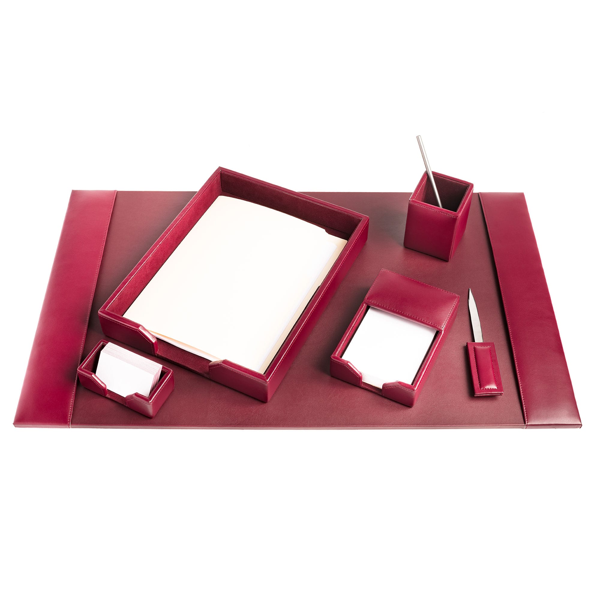 Burgundy Bonded Leather Desk Set, 6pc