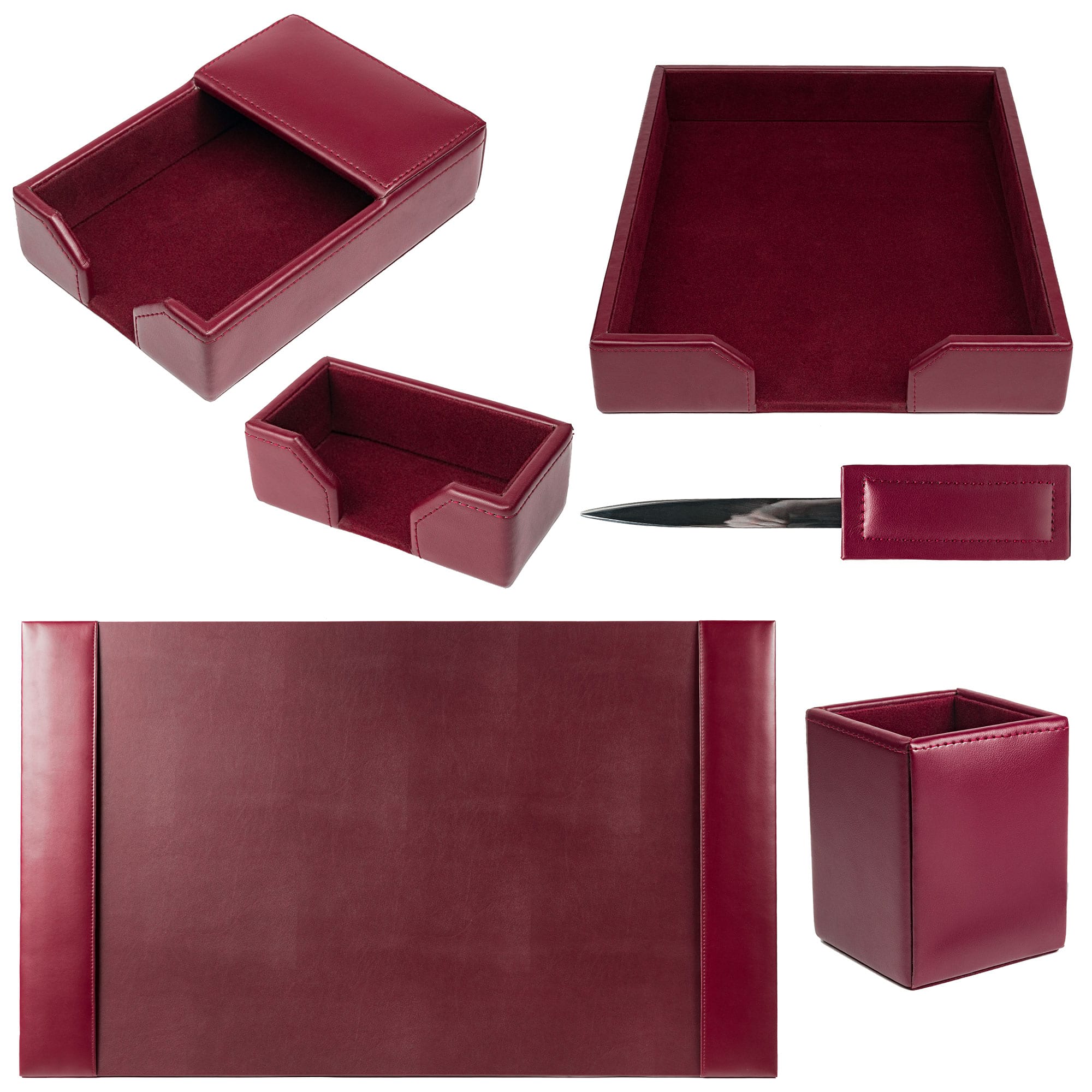 Burgundy Bonded Leather Desk Set, 6pc