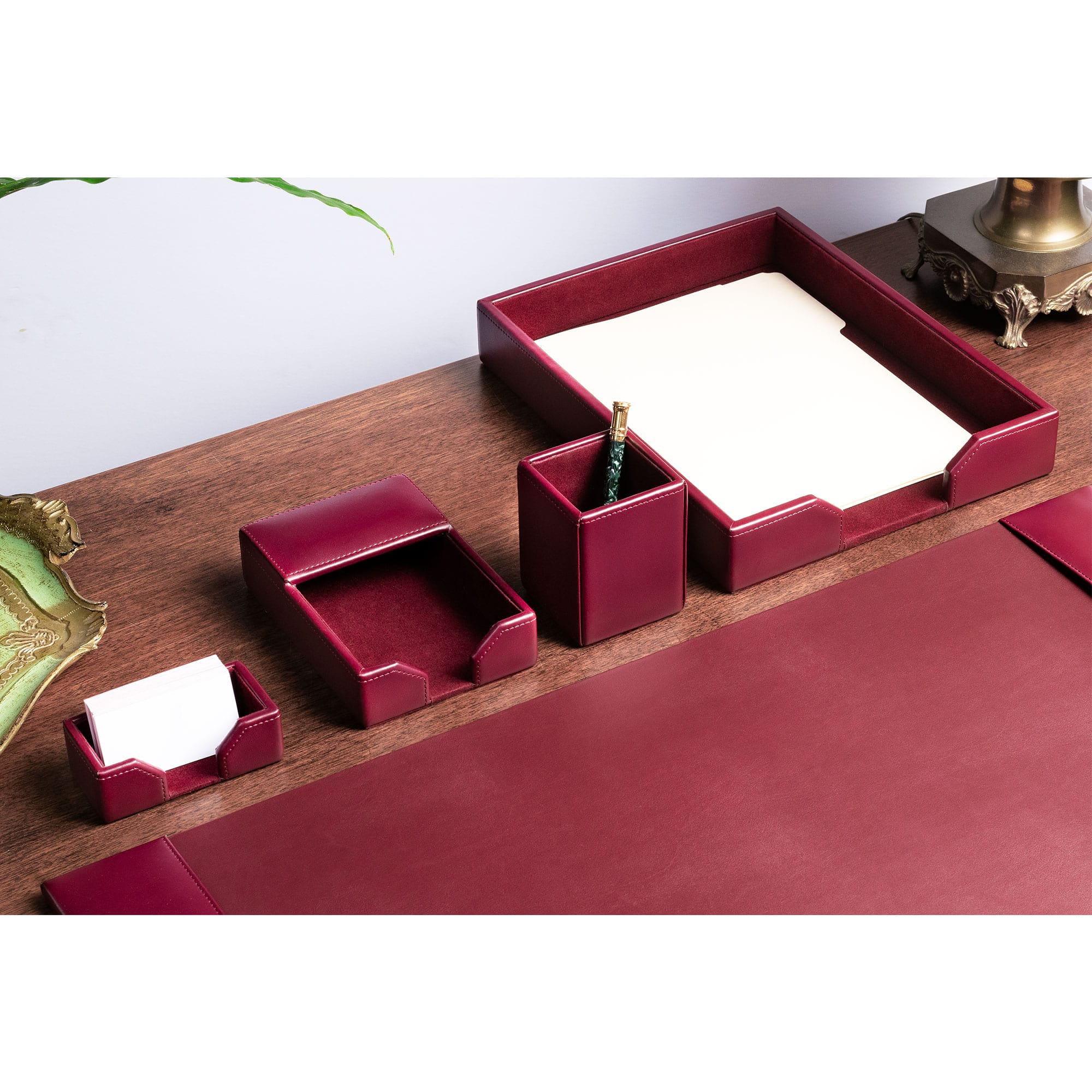 Burgundy Bonded Leather Desk Set, 5pc