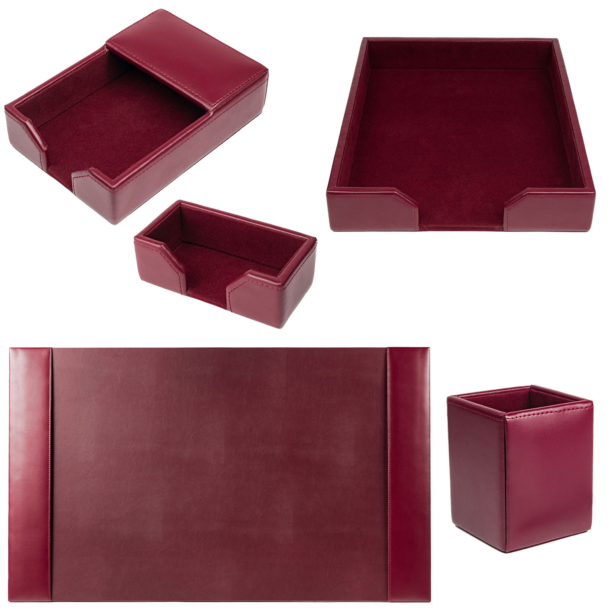 Burgundy Bonded Leather Desk Set, 5pc