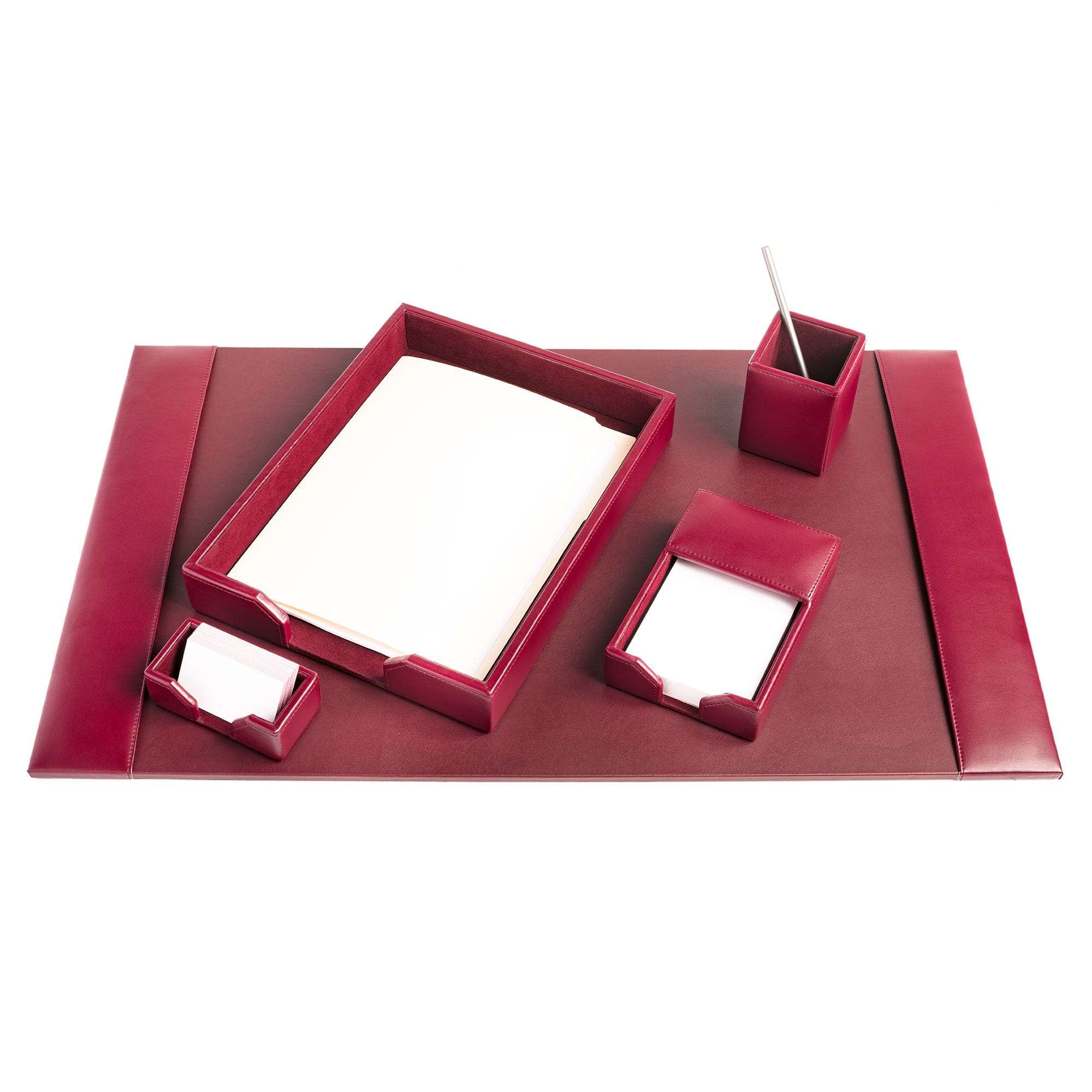 Burgundy Bonded Leather Desk Set, 5pc