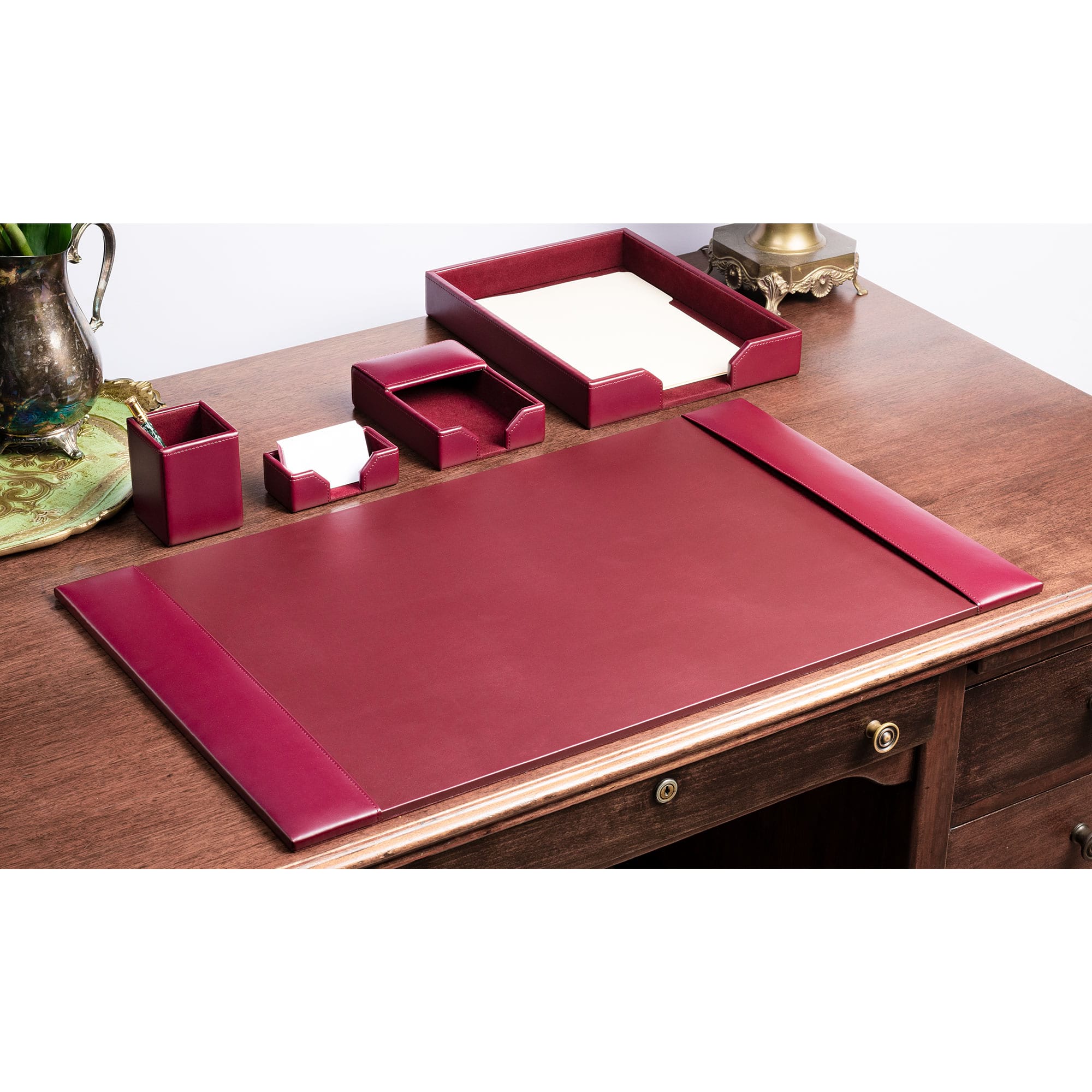 Burgundy Bonded Leather Desk Set, 5pc