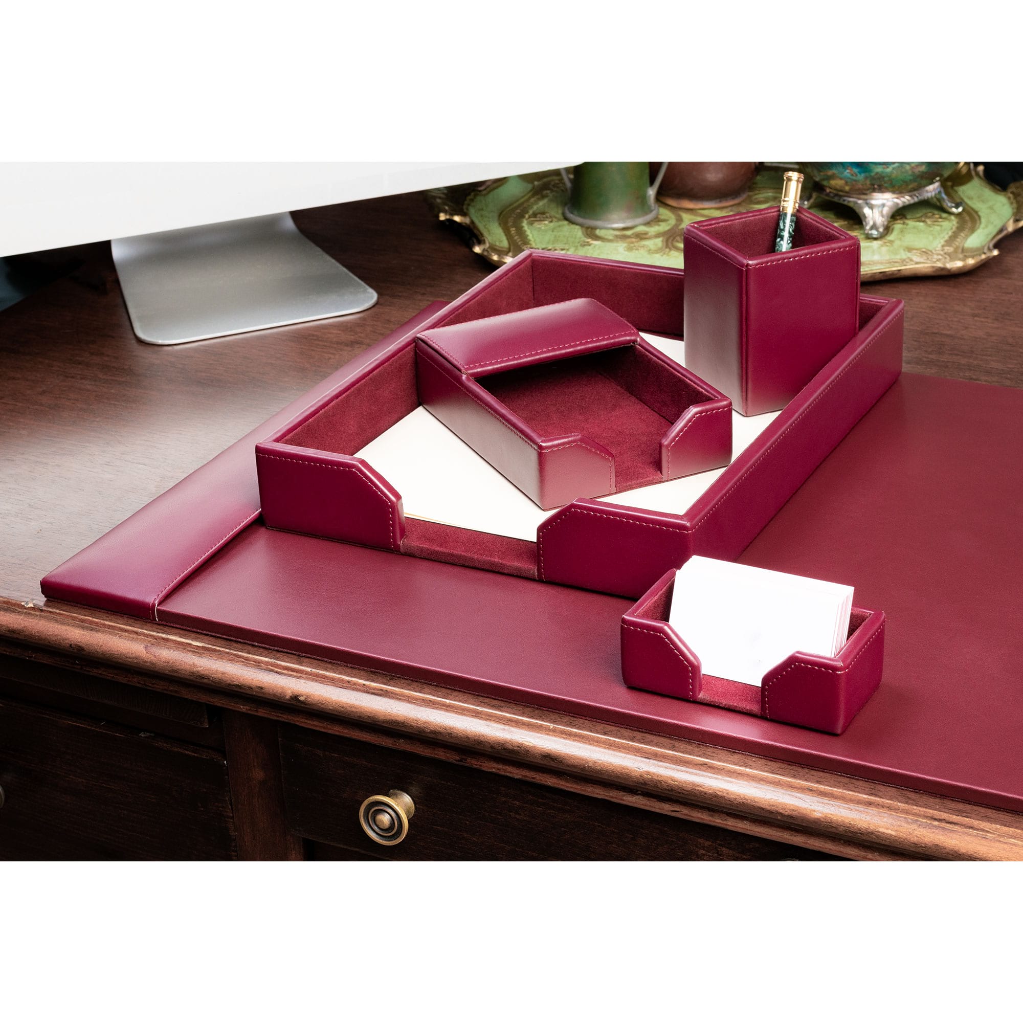 Burgundy Bonded Leather Desk Set, 5pc