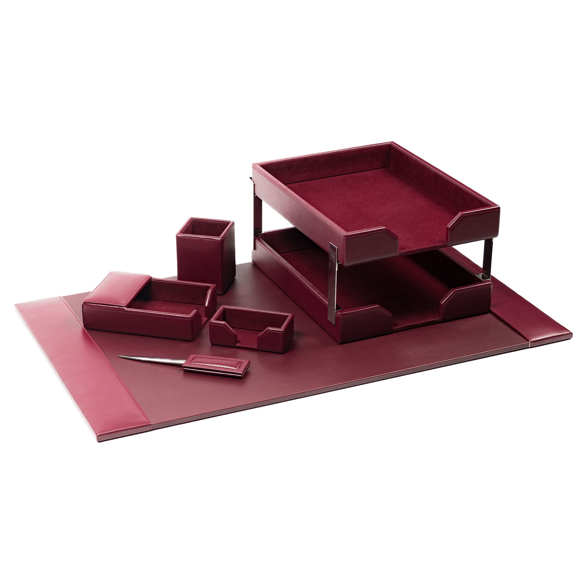 Burgundy Bonded Leather Desk Set, 8pc
