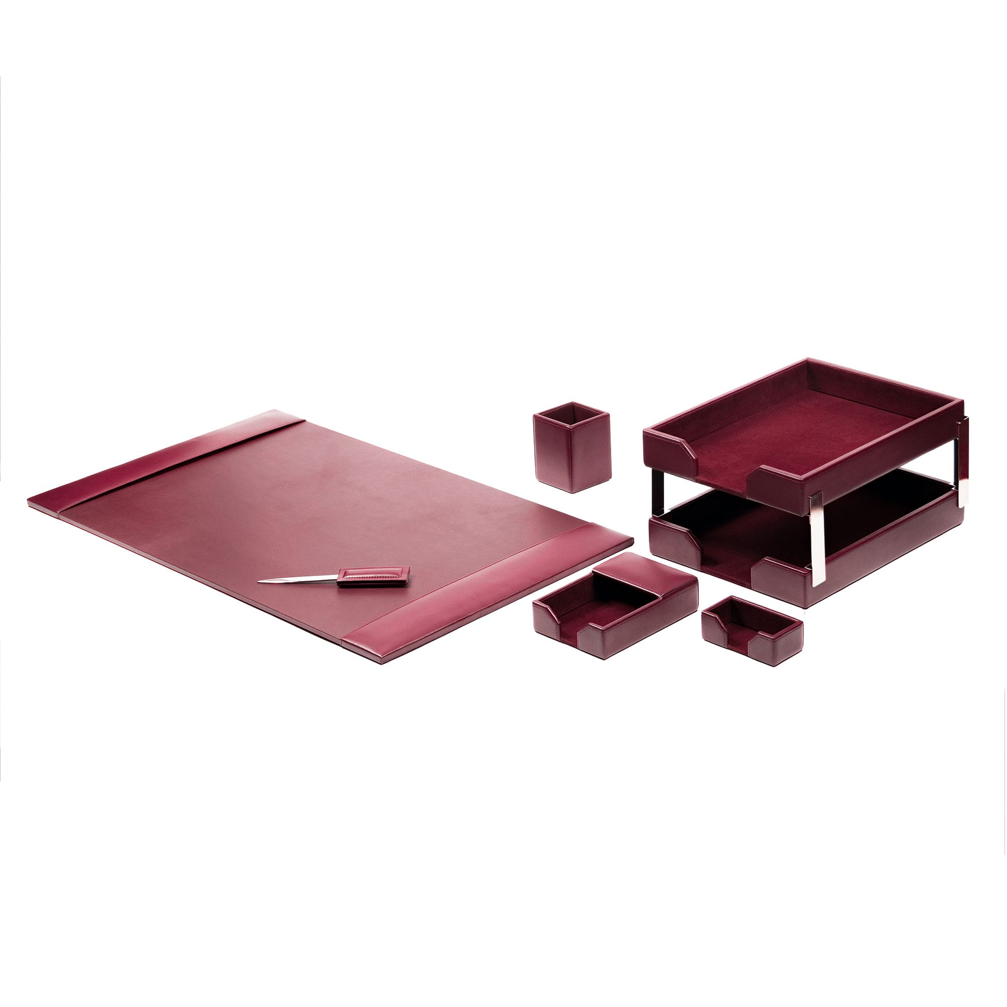 Burgundy Bonded Leather Desk Set, 8pc