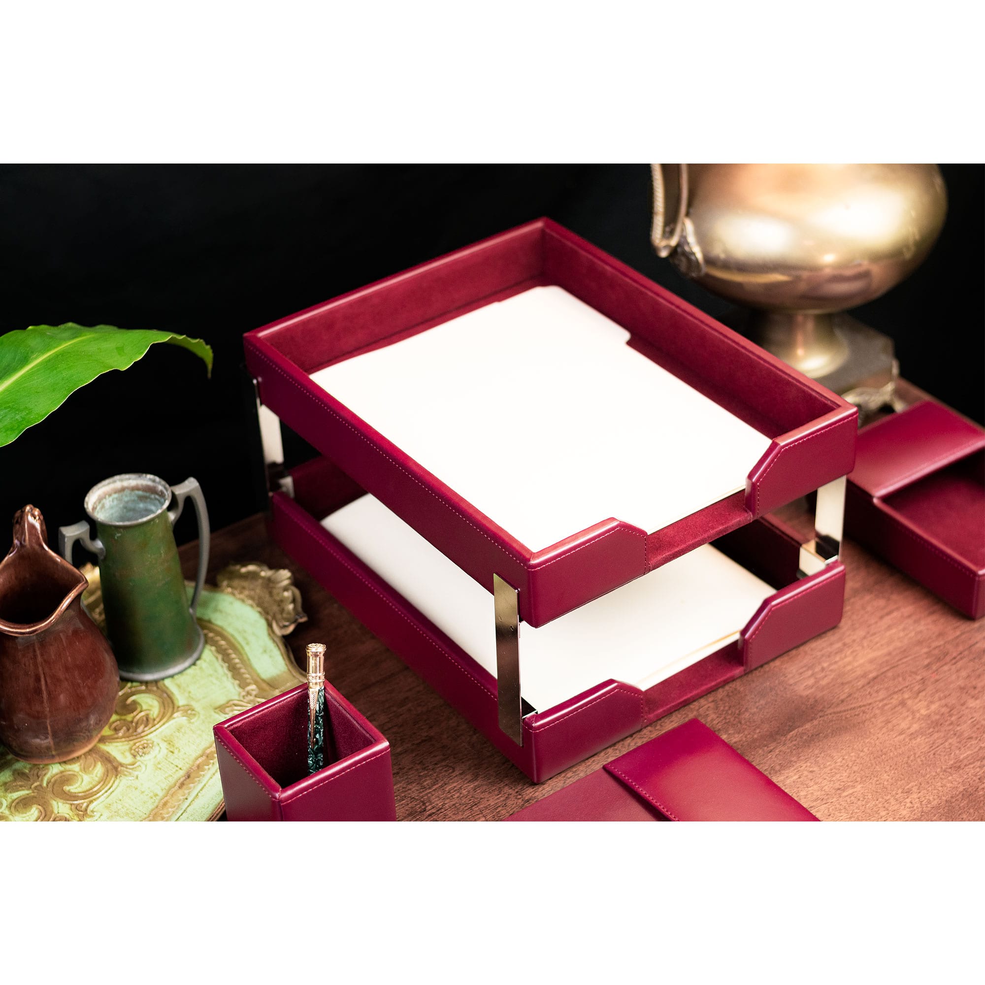 Burgundy Bonded Leather Desk Set, 8pc