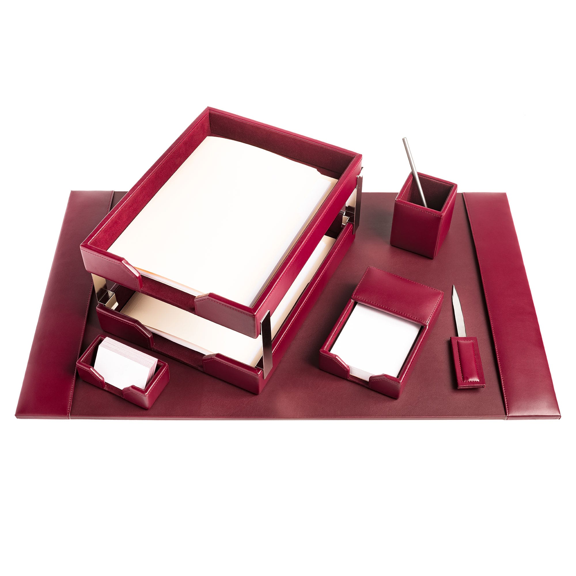 Burgundy Bonded Leather Desk Set, 8pc