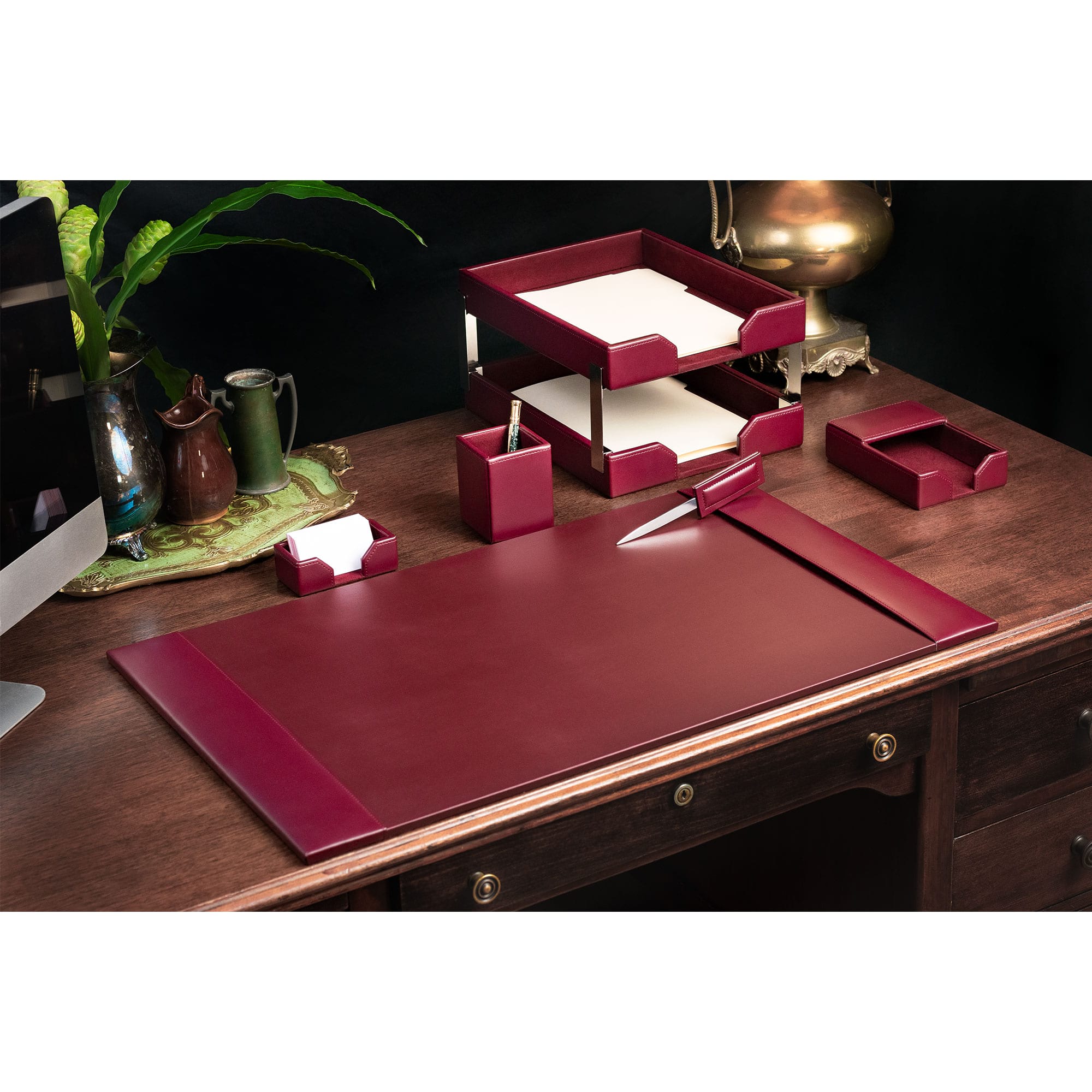 Burgundy Bonded Leather Desk Set, 8pc
