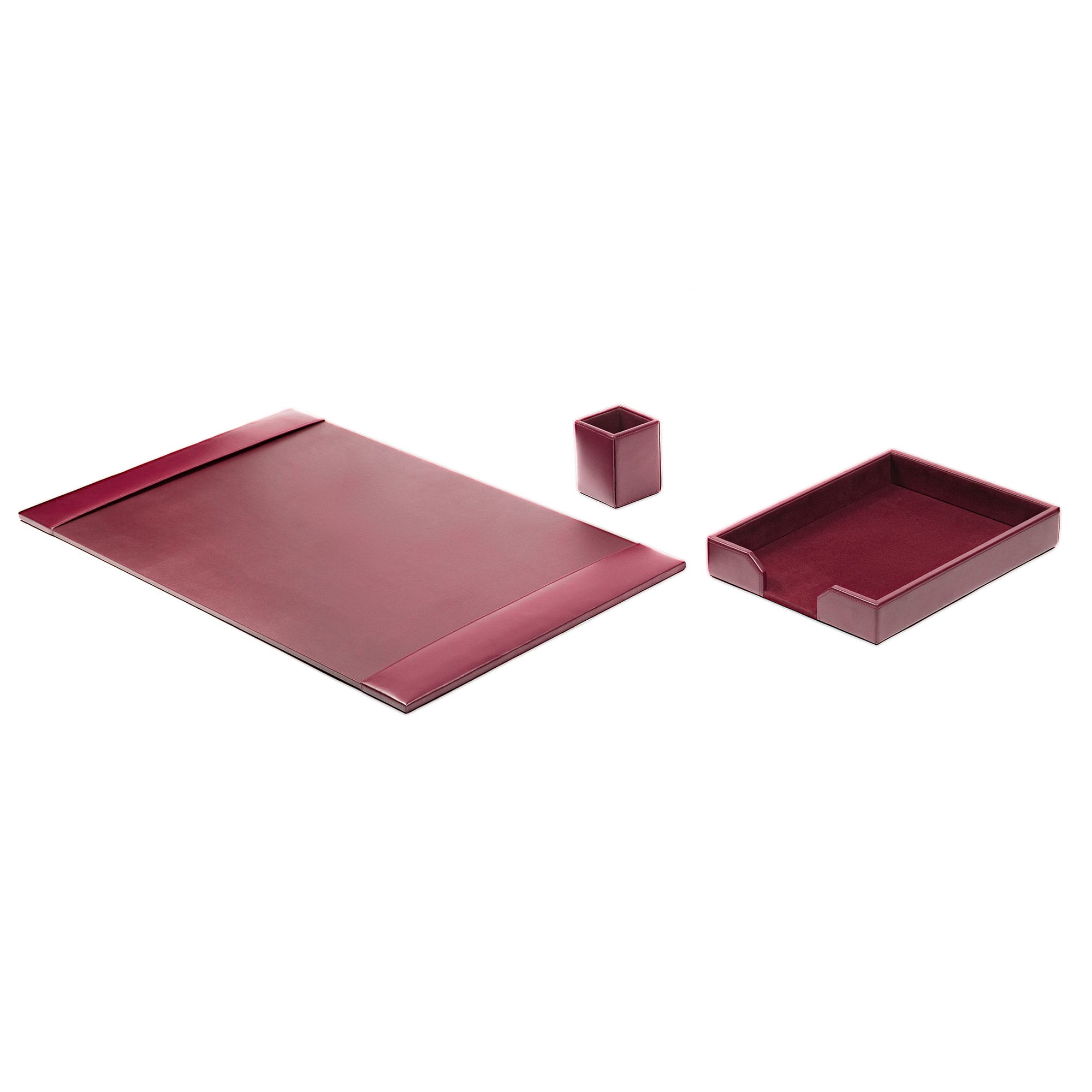 Burgundy Bonded Leather Desk Set, 3pc