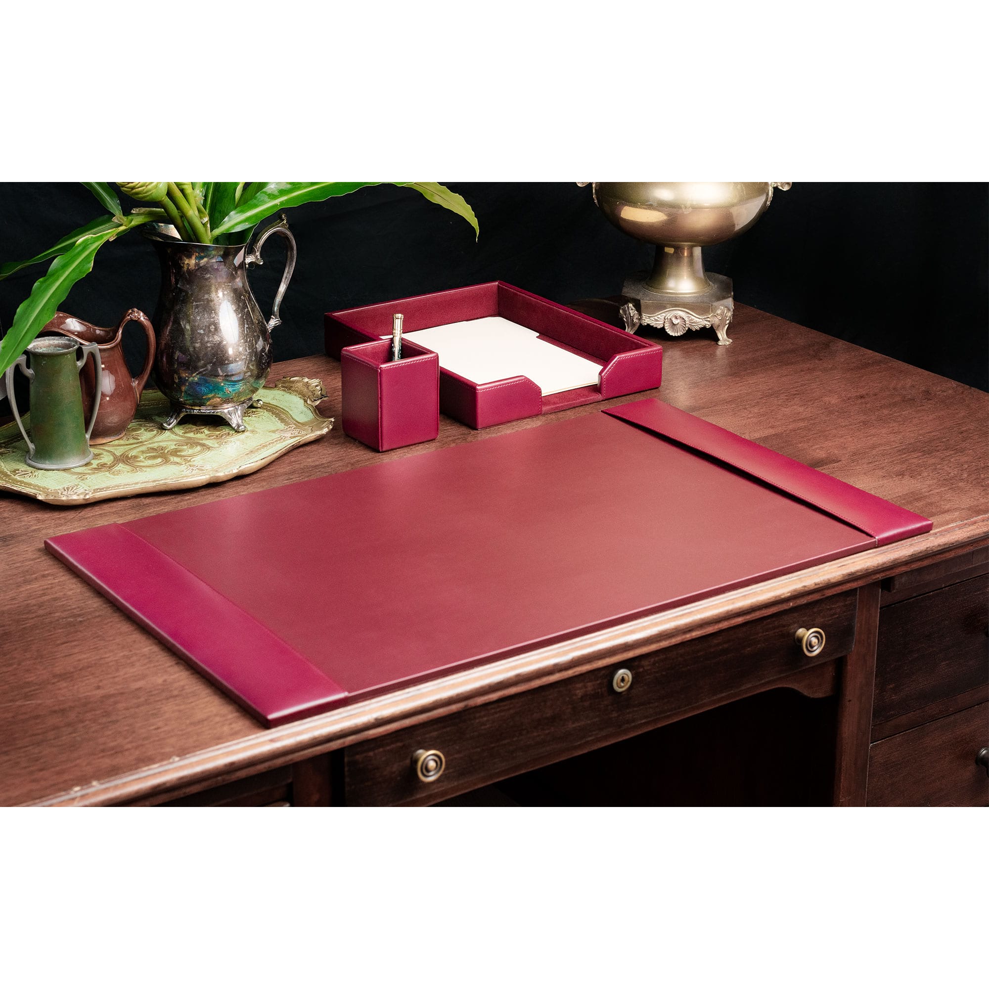 Burgundy Bonded Leather Desk Set, 3pc