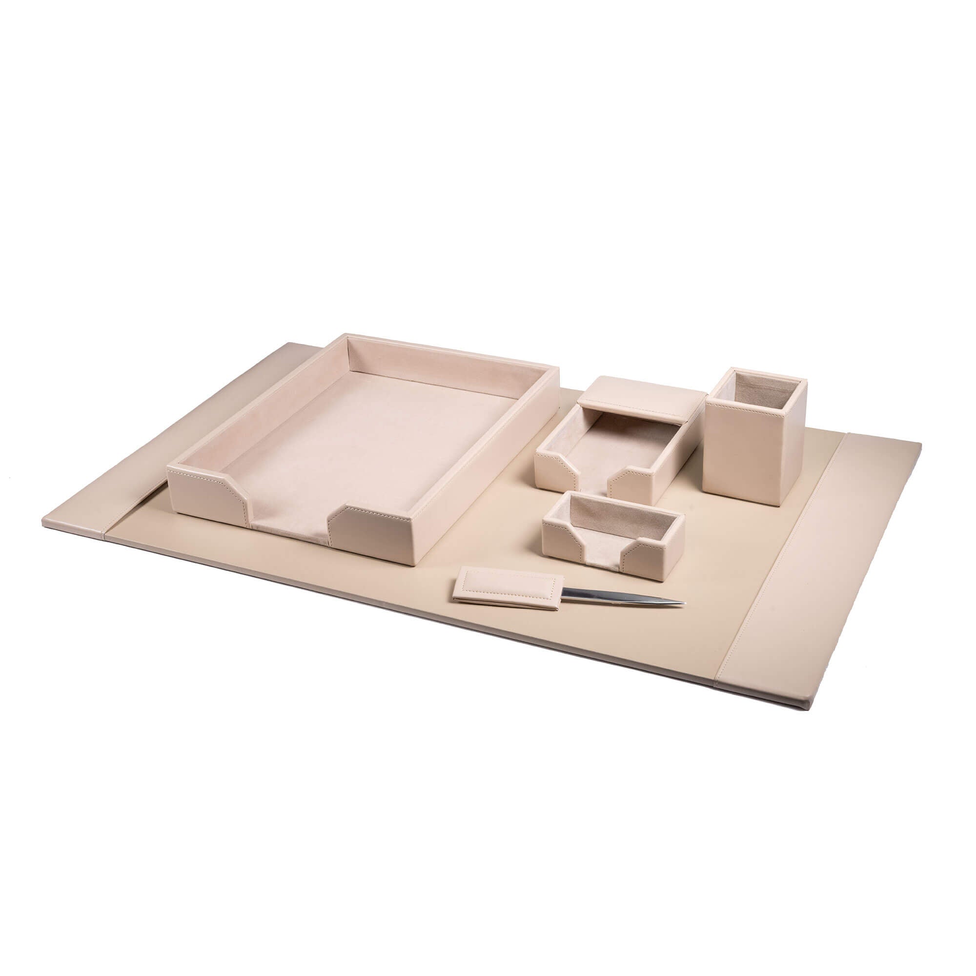 White Latte Bonded Leather Desk Set, 6pc