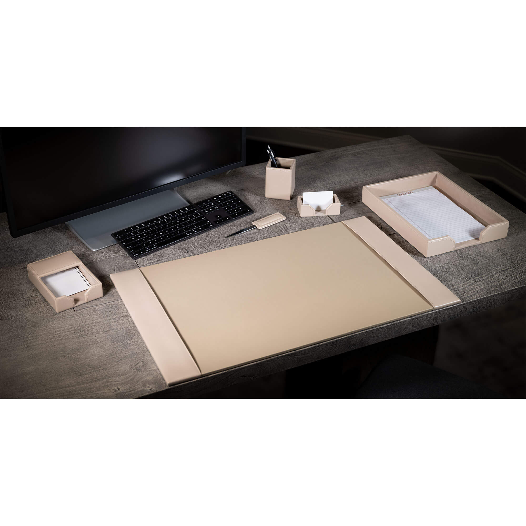 White Latte Bonded Leather Desk Set, 6pc