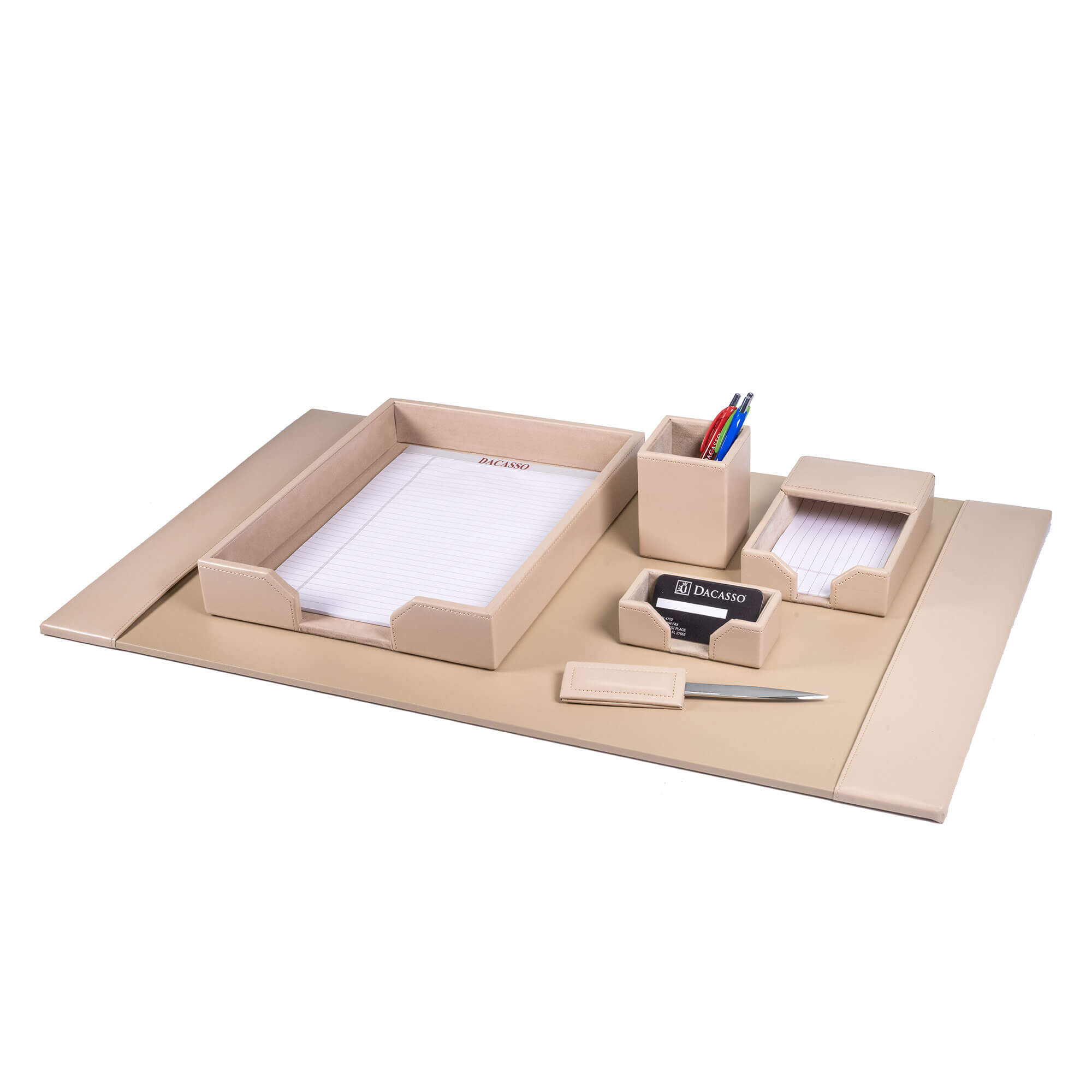White Latte Bonded Leather Desk Set, 6pc
