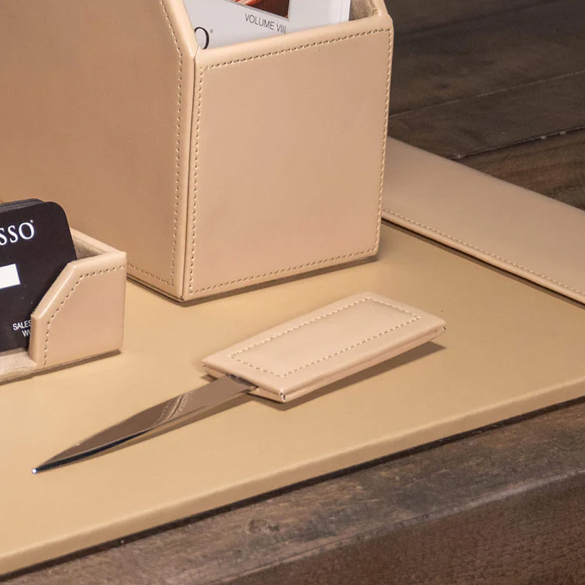 White Latte Bonded Leather Desk Set, 6pc